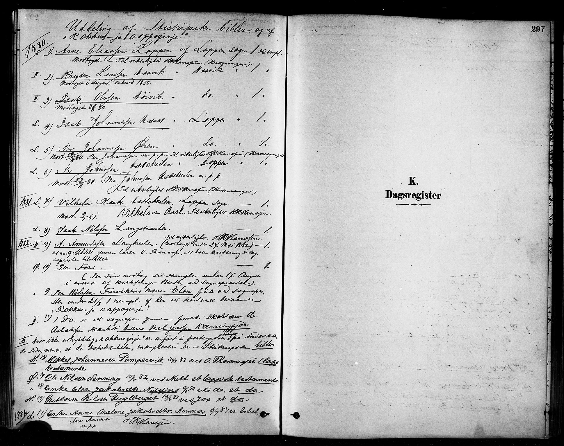 Loppa sokneprestkontor, SATØ/S-1339/H/Ha/L0006kirke: Parish register (official) no. 6, 1879-1895, p. 297