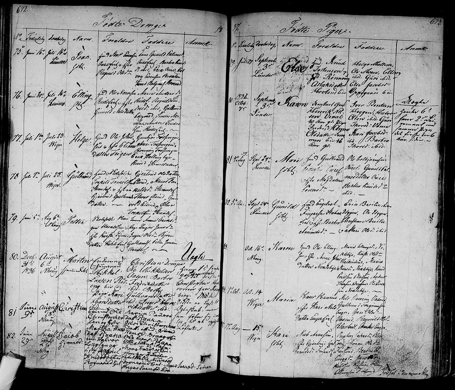 Norderhov kirkebøker, AV/SAKO-A-237/F/Fa/L0009: Parish register (official) no. 9, 1819-1837, p. 672-673