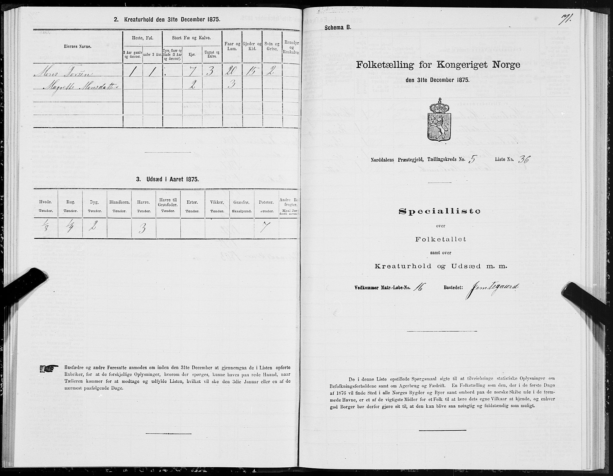 SAT, 1875 census for 1524P Norddal, 1875, p. 3071