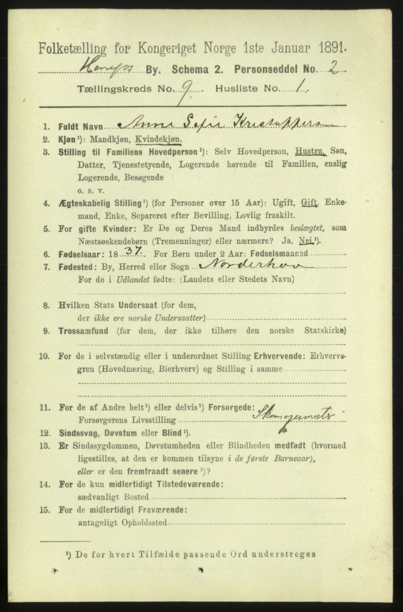 RA, 1891 census for 0601 Hønefoss, 1891, p. 1324