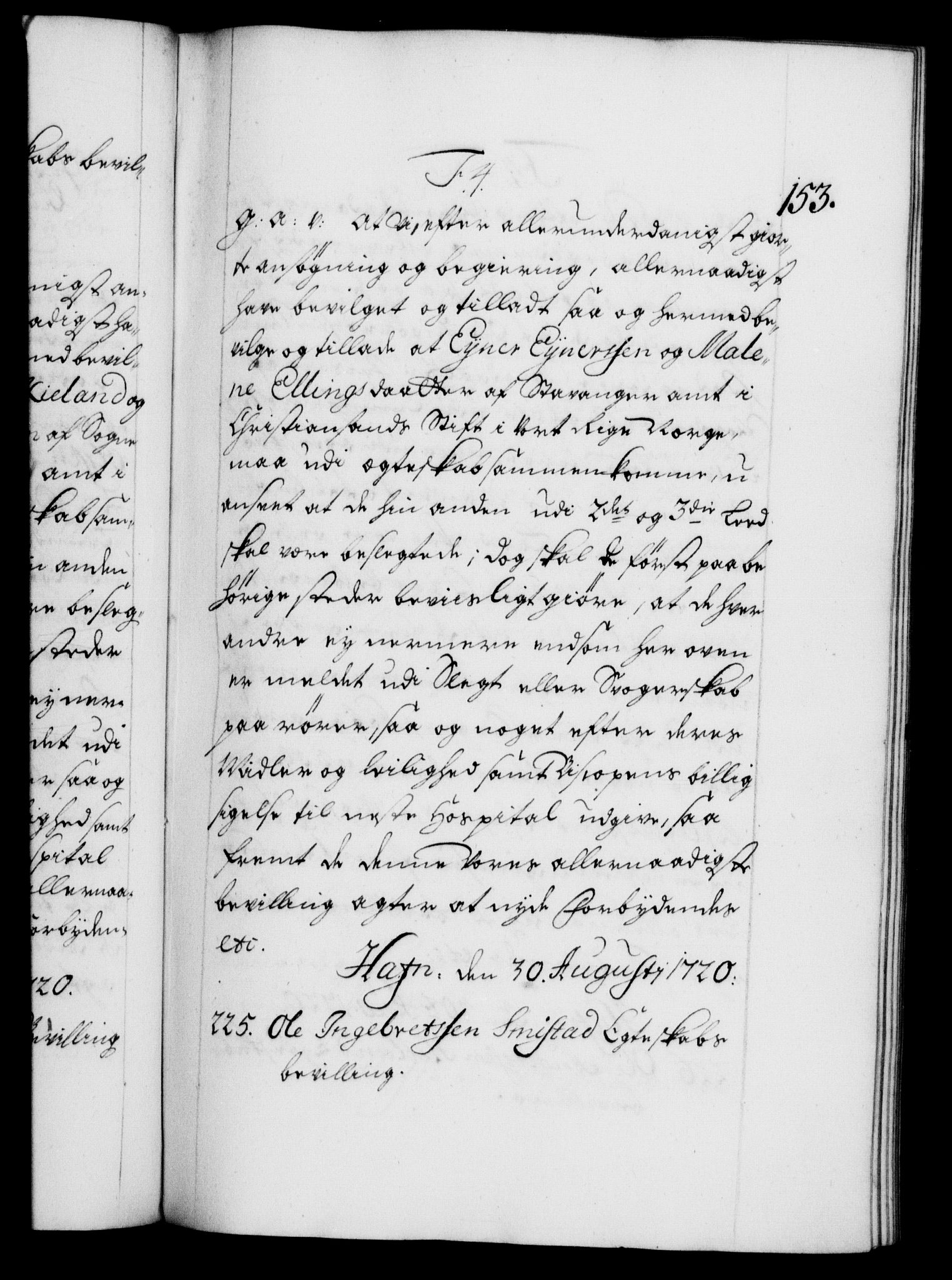 Danske Kanselli 1572-1799, AV/RA-EA-3023/F/Fc/Fca/Fcaa/L0023: Norske registre, 1720-1722, p. 153a