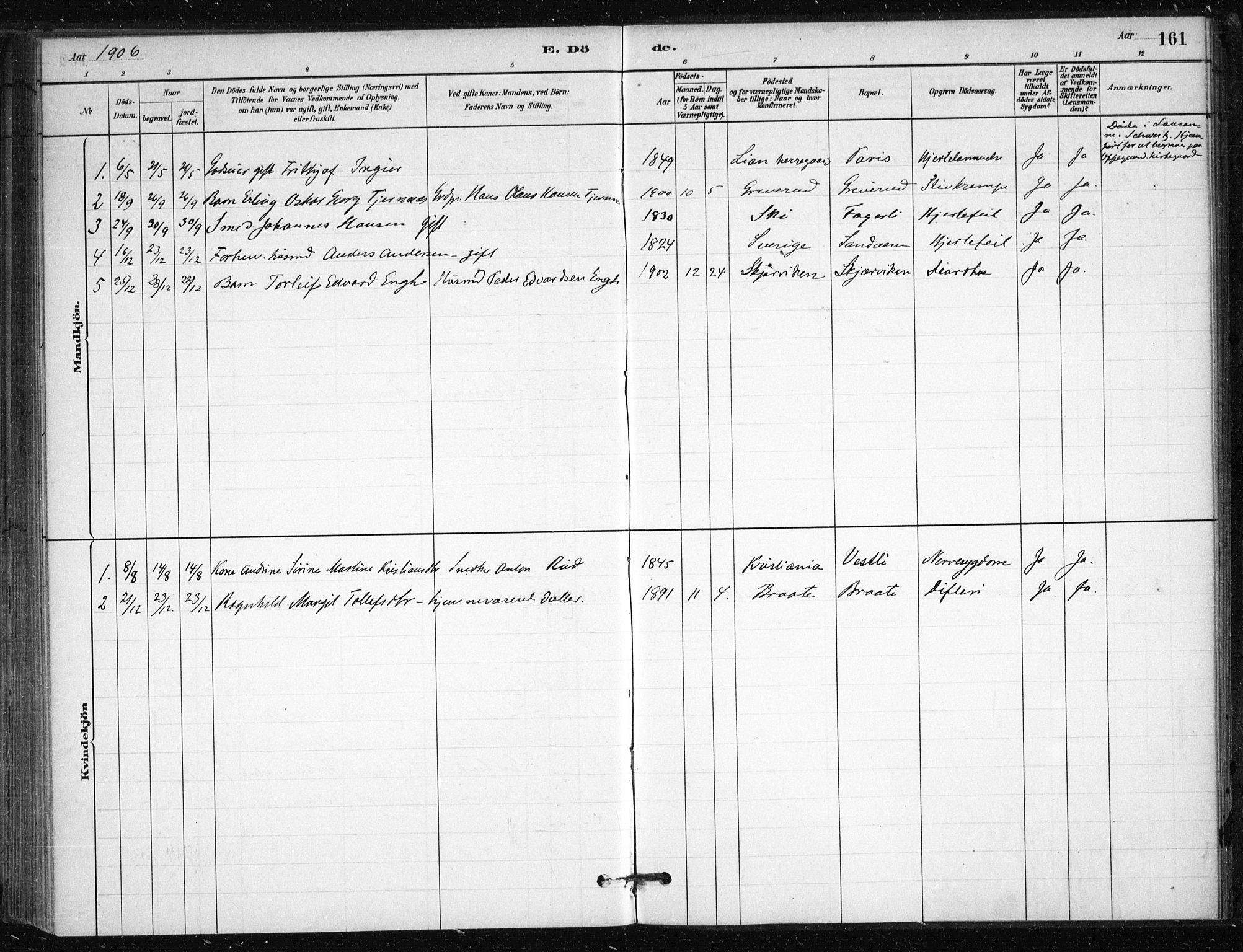 Nesodden prestekontor Kirkebøker, SAO/A-10013/F/Fb/L0001: Parish register (official) no. II 1, 1880-1915, p. 161