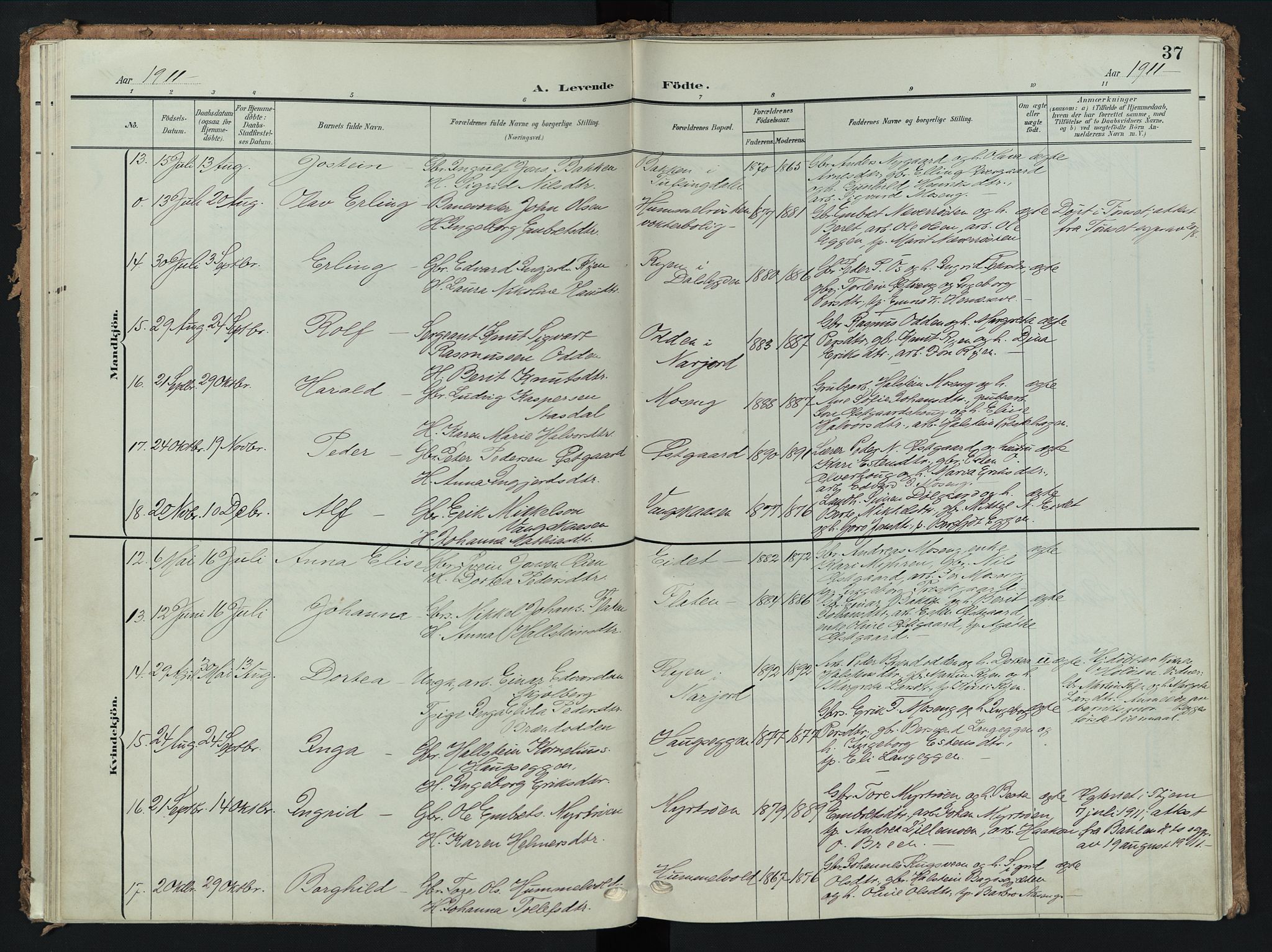 Tolga prestekontor, AV/SAH-PREST-062/K/L0009: Parish register (official) no. 9, 1903-1928, p. 37