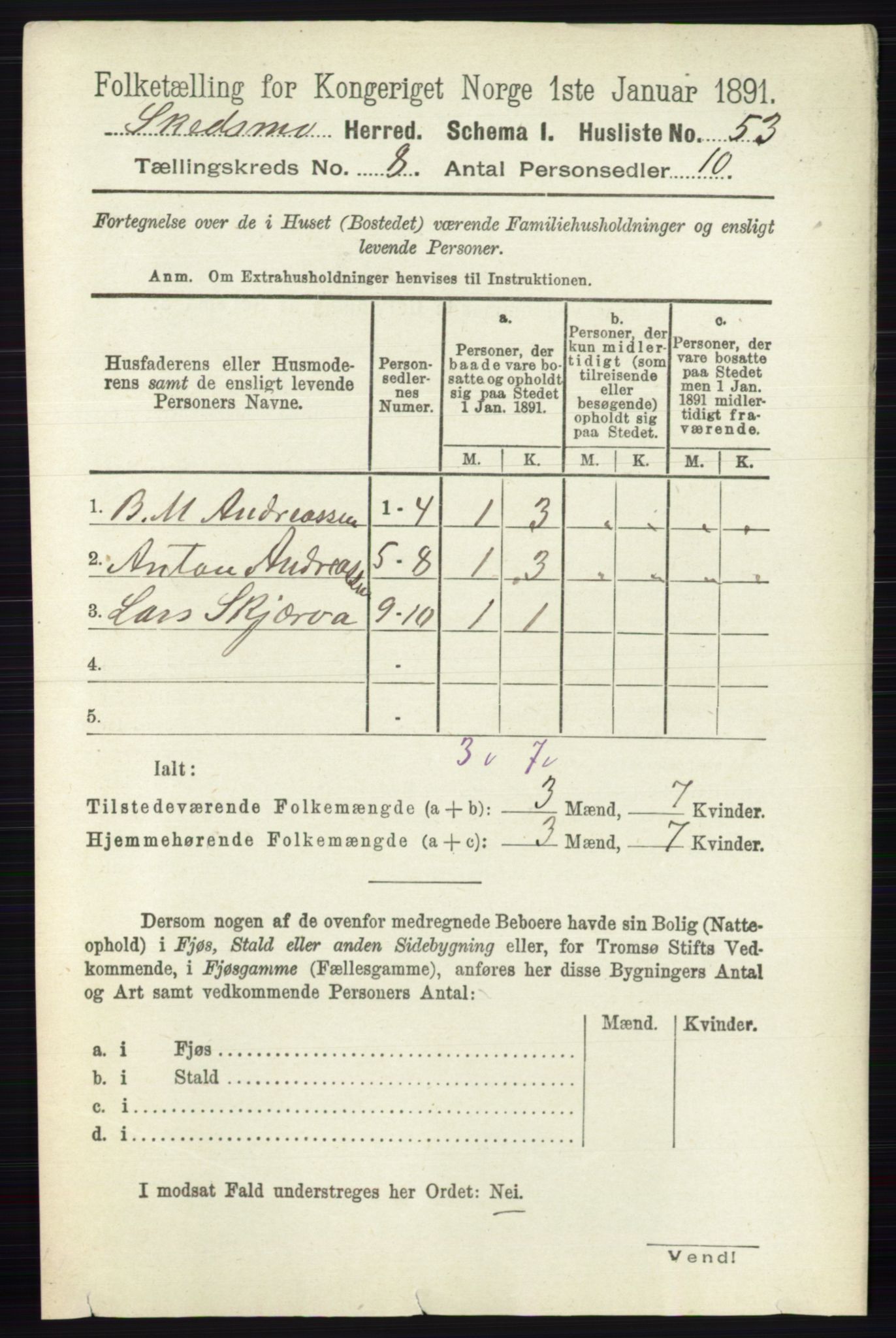 RA, 1891 census for 0231 Skedsmo, 1891, p. 3863