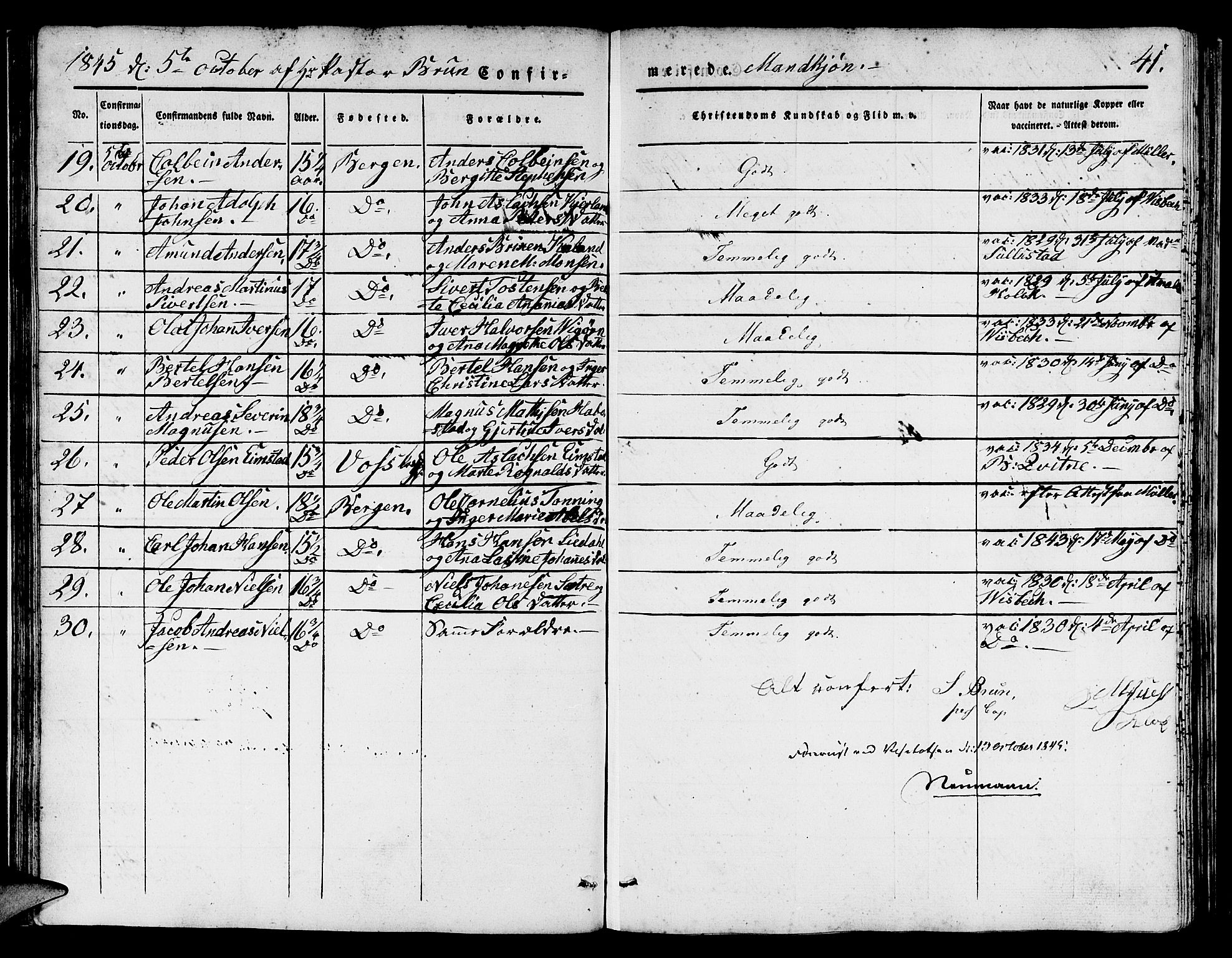 Domkirken sokneprestembete, AV/SAB-A-74801/H/Hab/L0022: Parish register (copy) no. C 2, 1839-1854, p. 41