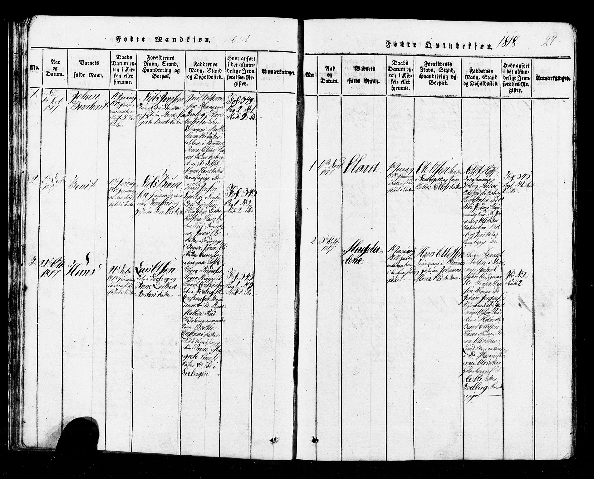 Hurum kirkebøker, SAKO/A-229/G/Ga/L0001: Parish register (copy) no. I 1, 1816-1826, p. 27