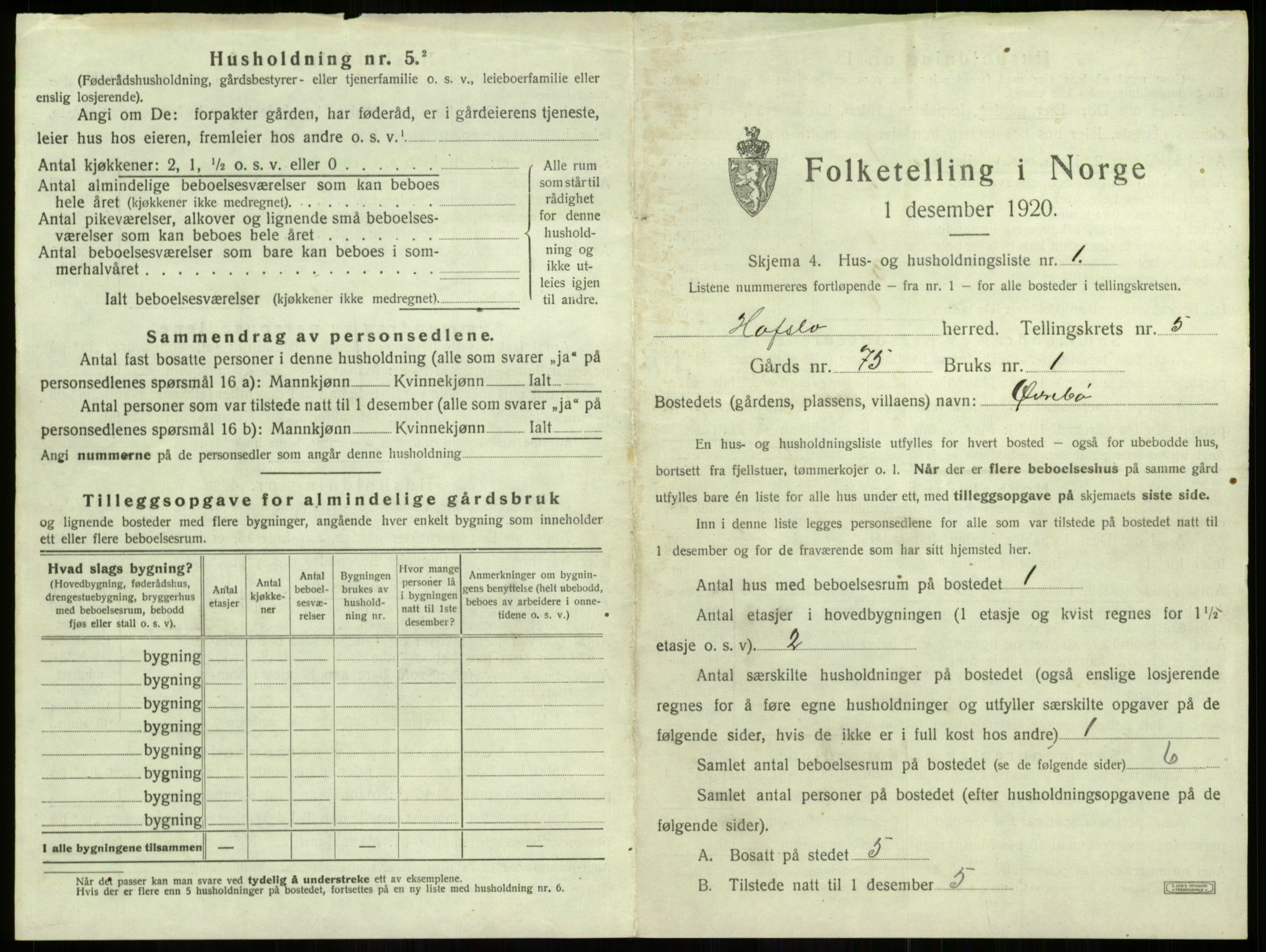 SAB, 1920 census for Hafslo, 1920, p. 538