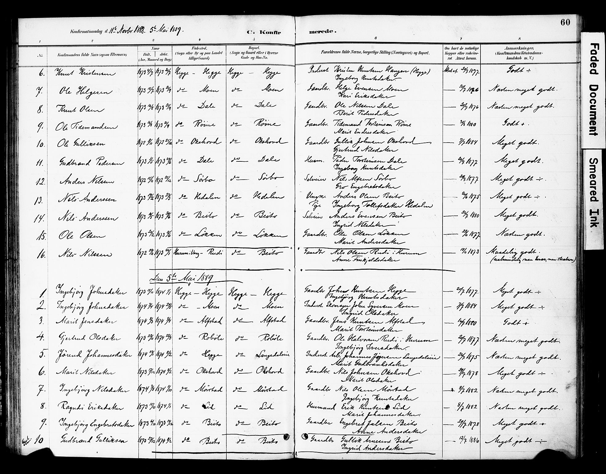 Øystre Slidre prestekontor, AV/SAH-PREST-138/H/Ha/Haa/L0004: Parish register (official) no. 4, 1887-1910, p. 60