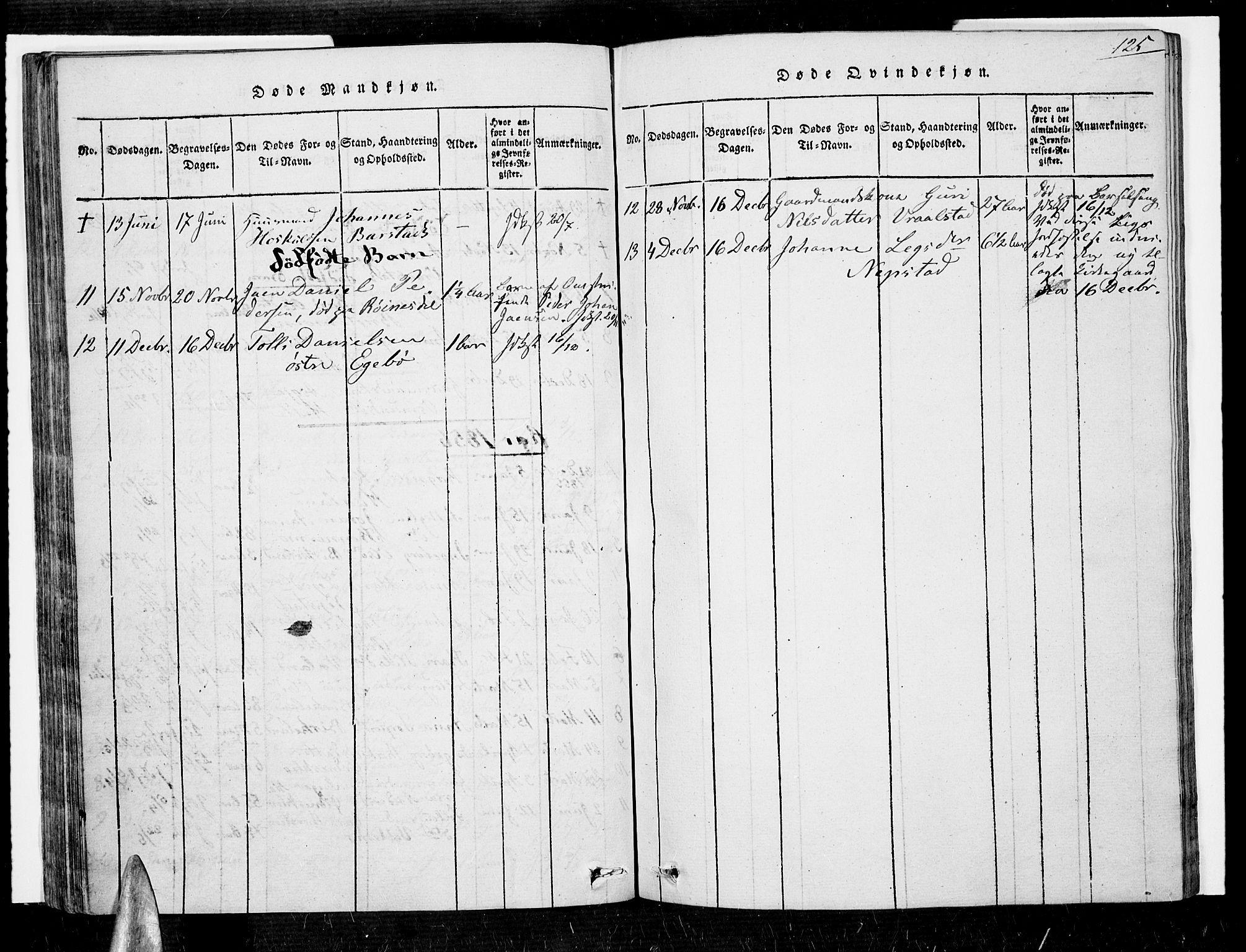 Nord-Audnedal sokneprestkontor, AV/SAK-1111-0032/F/Fa/Faa/L0001: Parish register (official) no. A 1, 1815-1856, p. 125