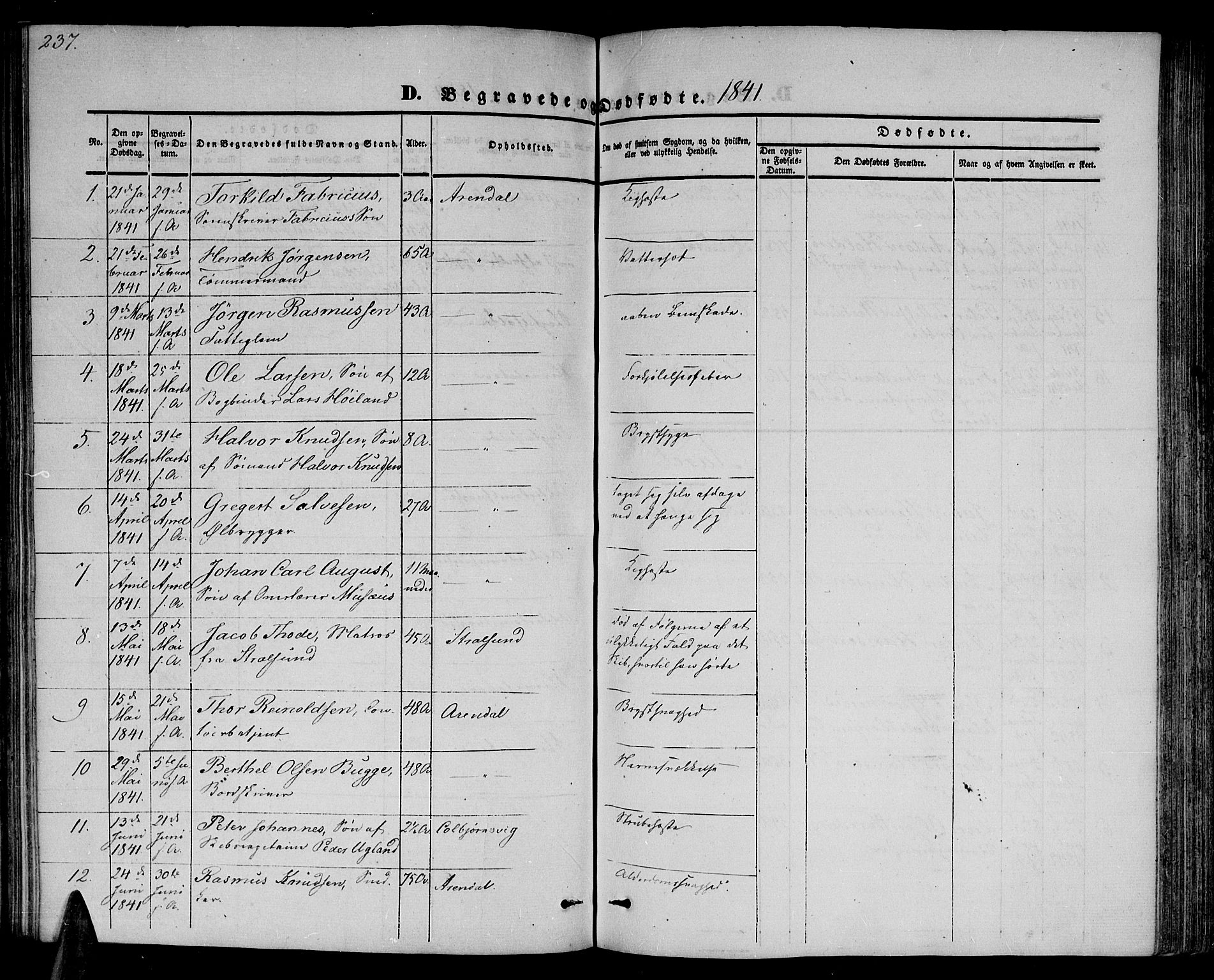 Arendal sokneprestkontor, Trefoldighet, SAK/1111-0040/F/Fb/L0002: Parish register (copy) no. B 2, 1838-1860, p. 240