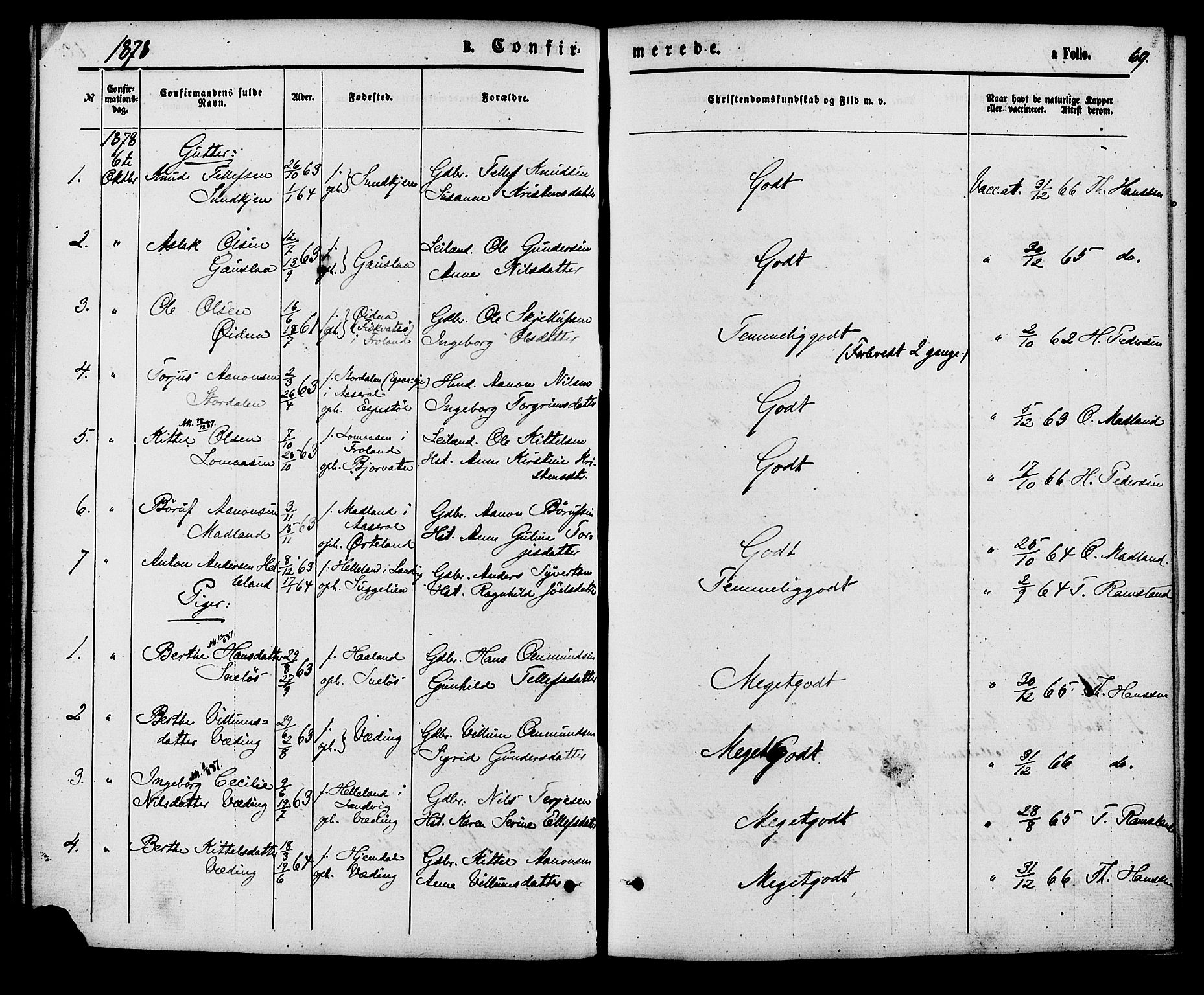 Herefoss sokneprestkontor, AV/SAK-1111-0019/F/Fa/Faa/L0002: Parish register (official) no. A 2, 1861-1886, p. 69