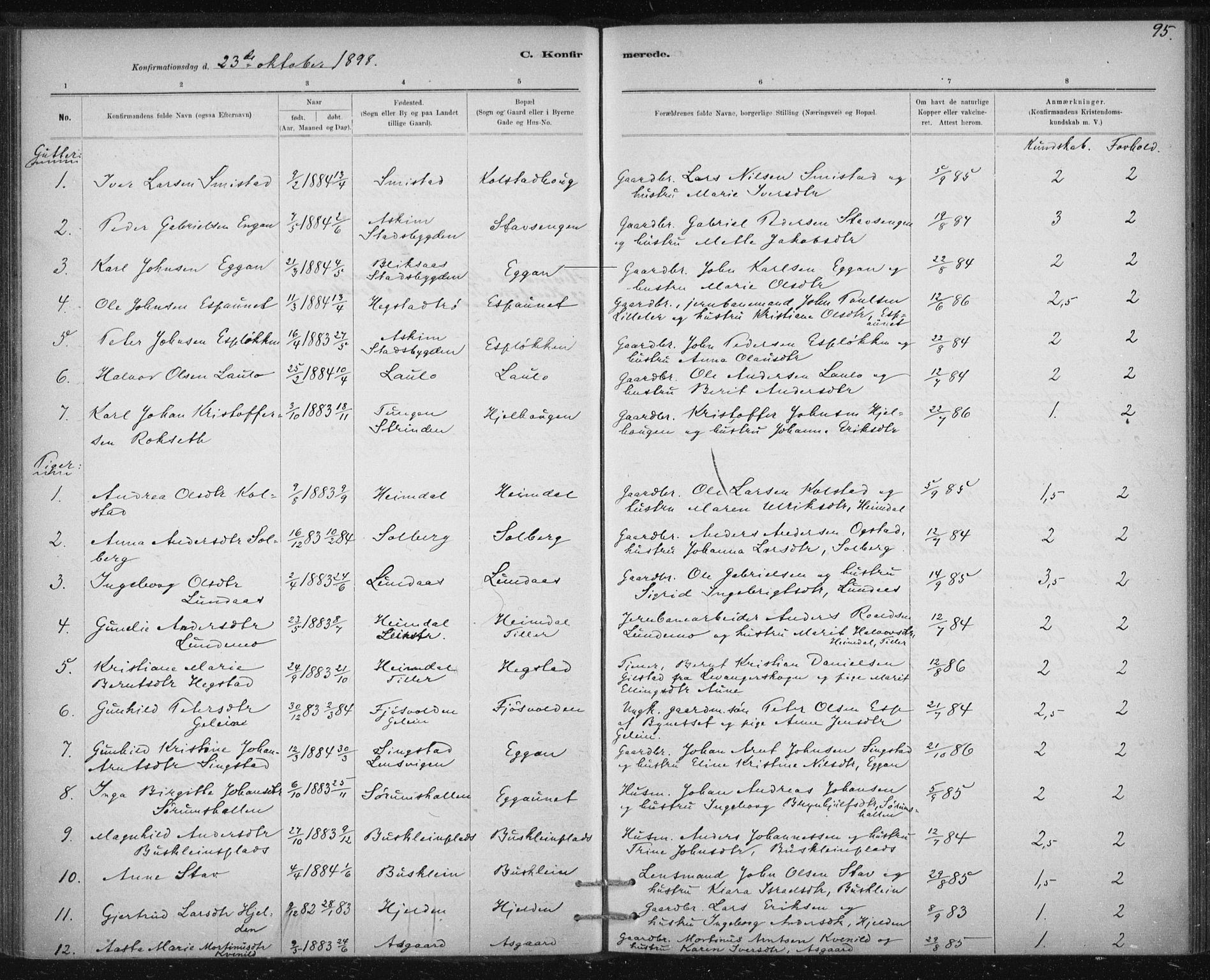 Ministerialprotokoller, klokkerbøker og fødselsregistre - Sør-Trøndelag, SAT/A-1456/613/L0392: Parish register (official) no. 613A01, 1887-1906, p. 95