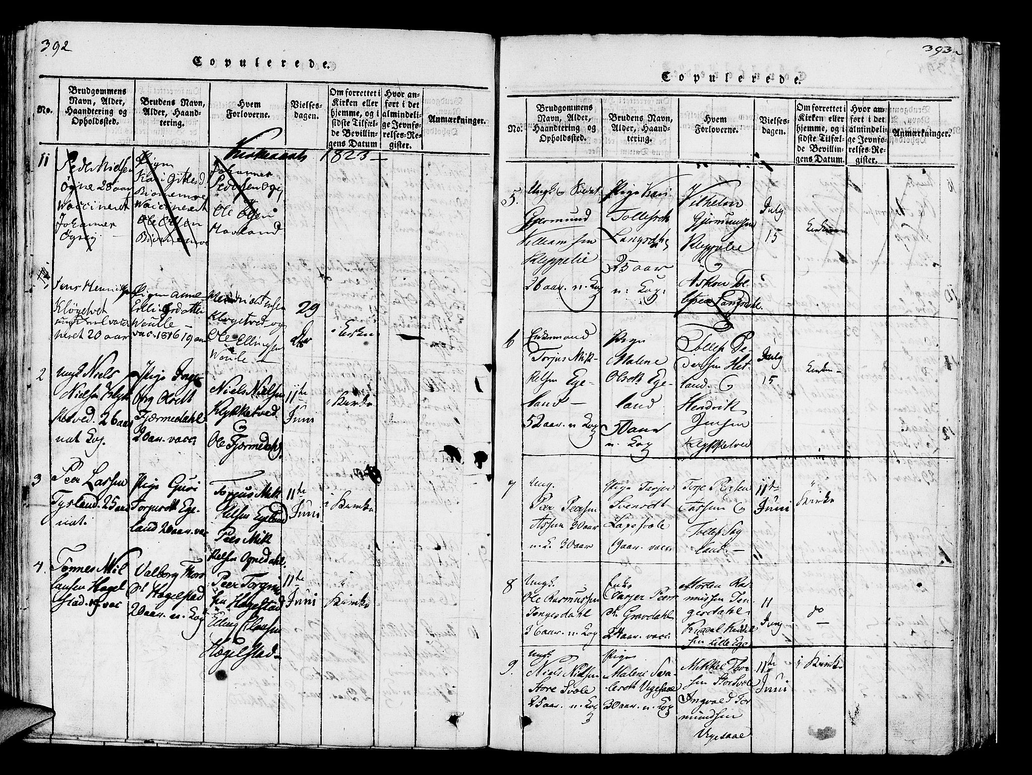 Helleland sokneprestkontor, AV/SAST-A-101810: Parish register (official) no. A 5, 1815-1834, p. 392-393