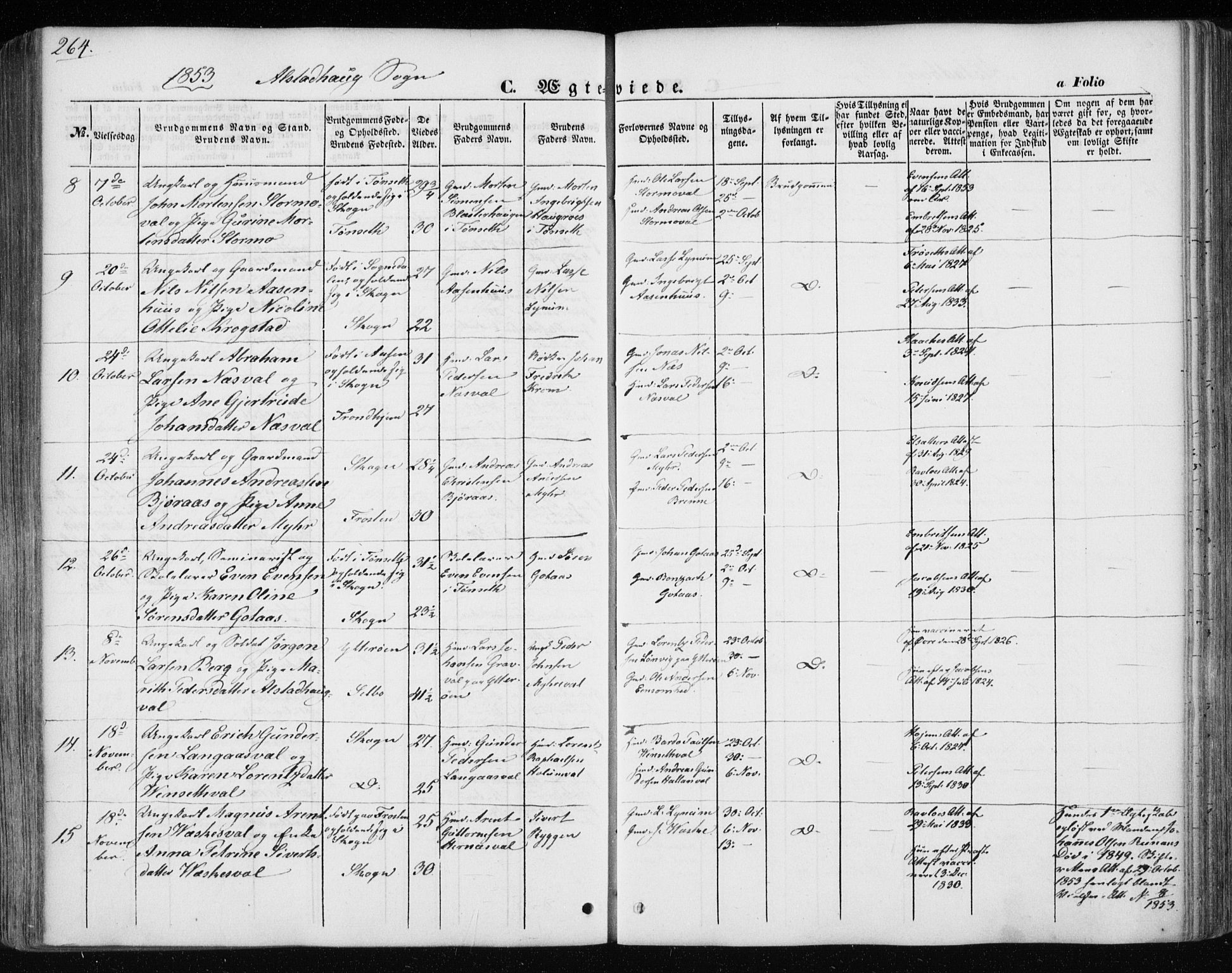 Ministerialprotokoller, klokkerbøker og fødselsregistre - Nord-Trøndelag, SAT/A-1458/717/L0154: Parish register (official) no. 717A07 /1, 1850-1862, p. 264