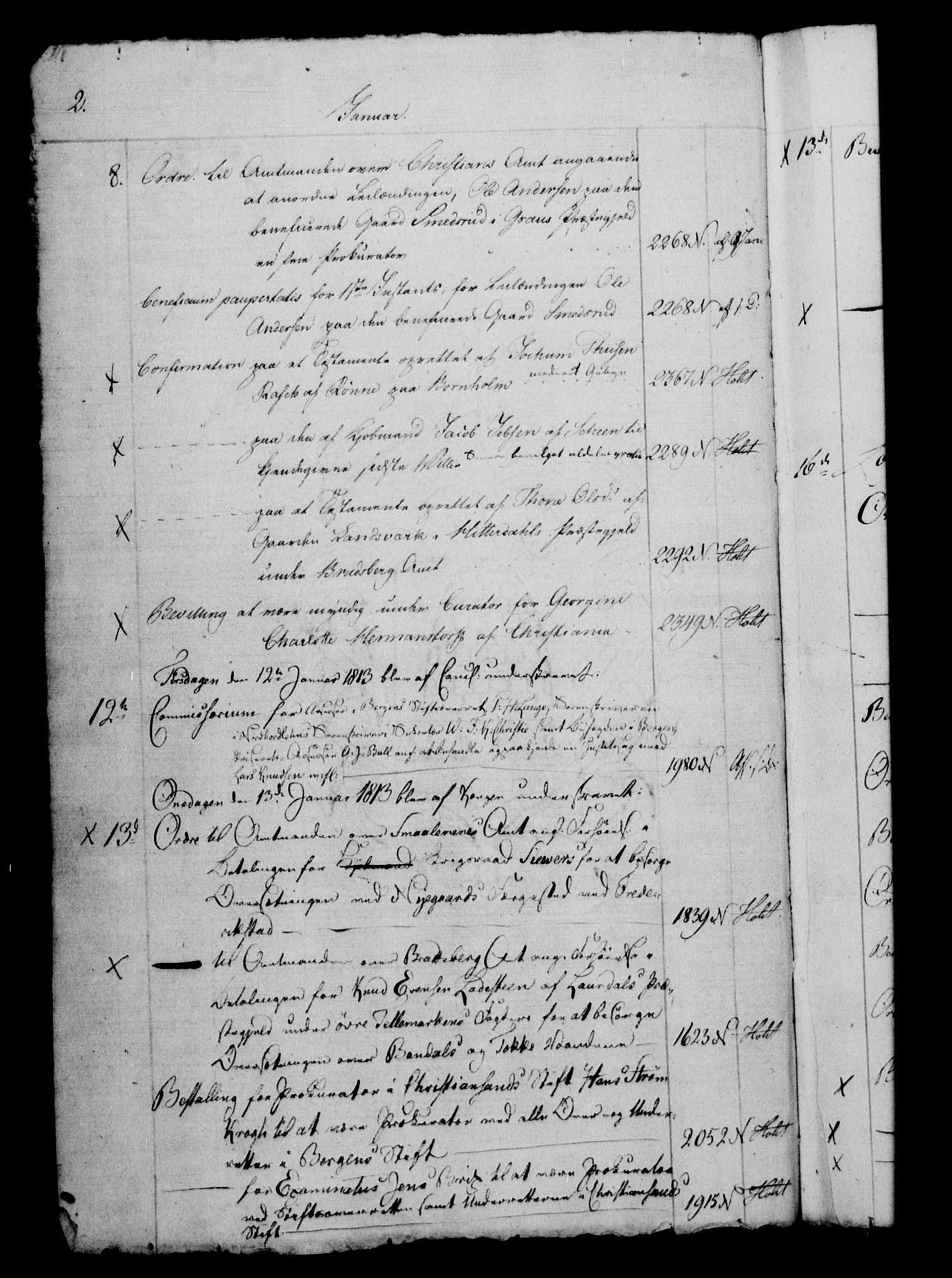 Danske Kanselli 1800-1814, RA/EA-3024/H/Hf/Hfb/Hfbc/L0014: Underskrivelsesbok m. register, 1813, p. 2