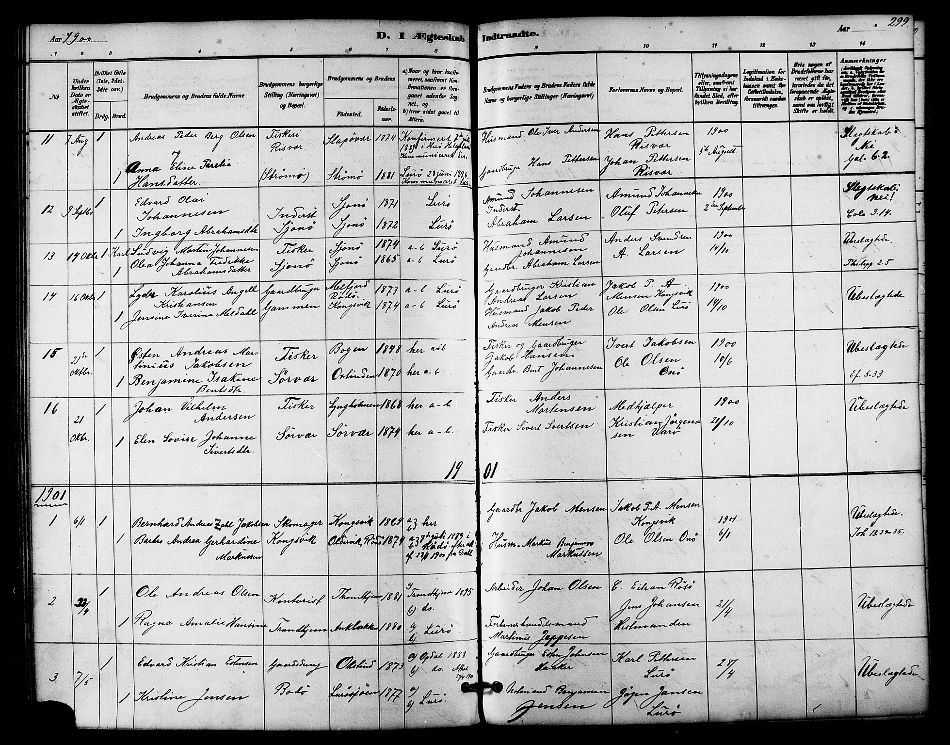 Ministerialprotokoller, klokkerbøker og fødselsregistre - Nordland, SAT/A-1459/839/L0568: Parish register (official) no. 839A05, 1880-1902, p. 299