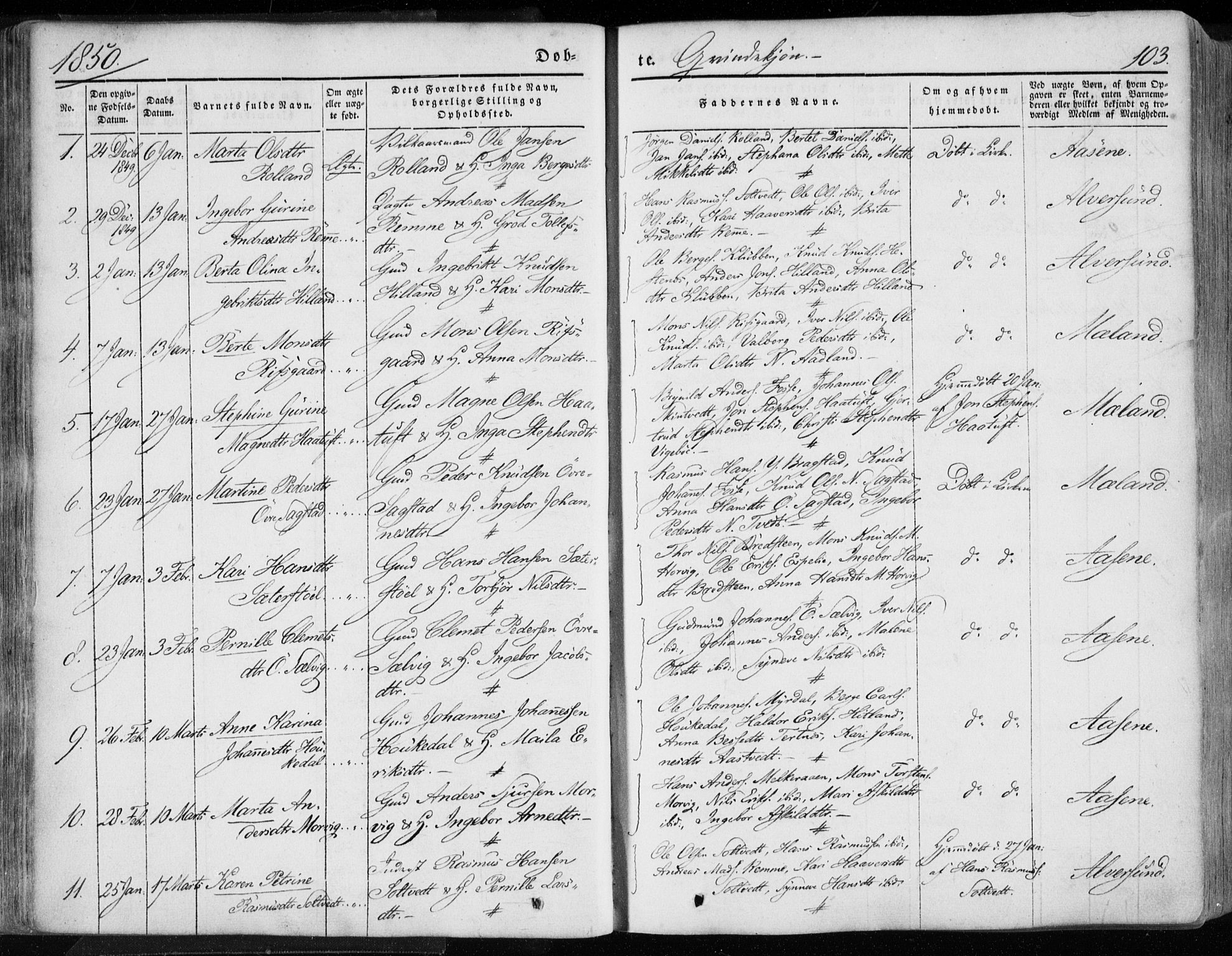 Hamre sokneprestembete, SAB/A-75501/H/Ha/Haa/Haaa/L0013: Parish register (official) no. A 13, 1846-1857, p. 103