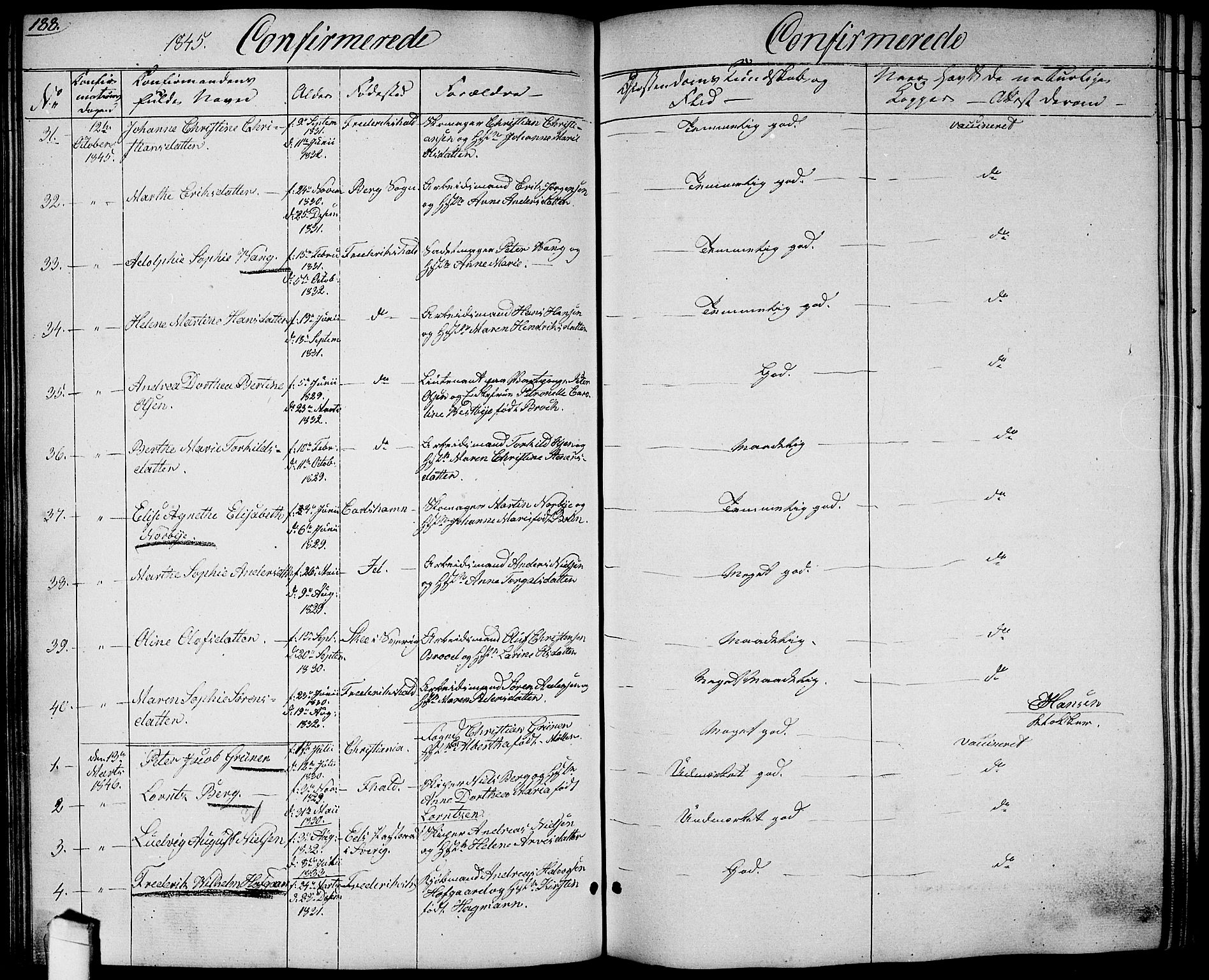 Halden prestekontor Kirkebøker, SAO/A-10909/G/Ga/L0004: Parish register (copy) no. 4, 1845-1854, p. 188