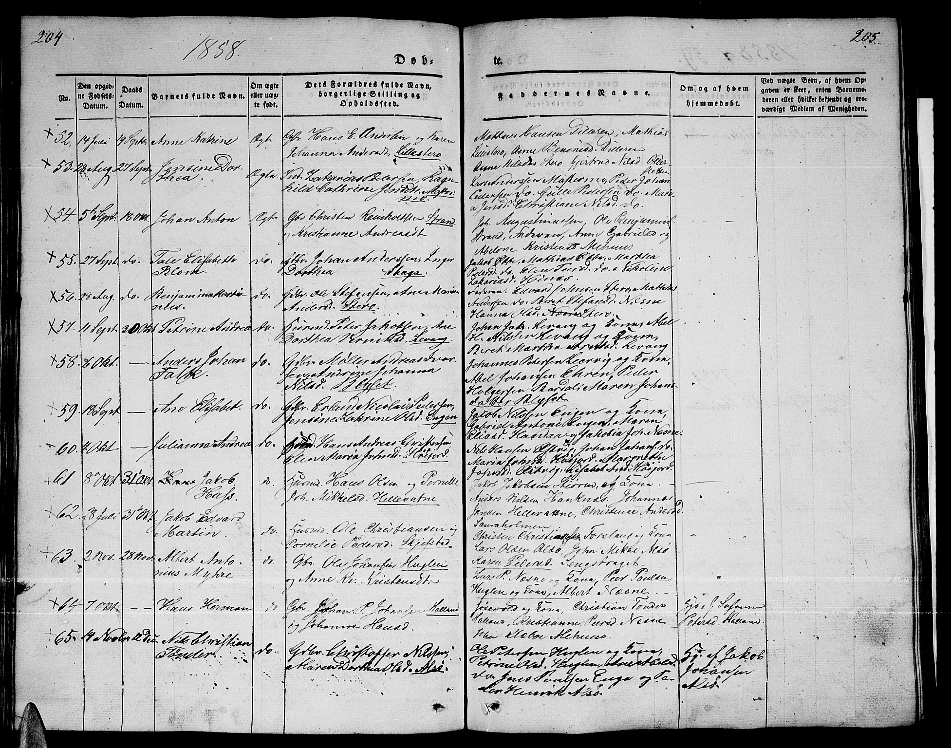 Ministerialprotokoller, klokkerbøker og fødselsregistre - Nordland, AV/SAT-A-1459/838/L0555: Parish register (copy) no. 838C02, 1842-1861, p. 204-205