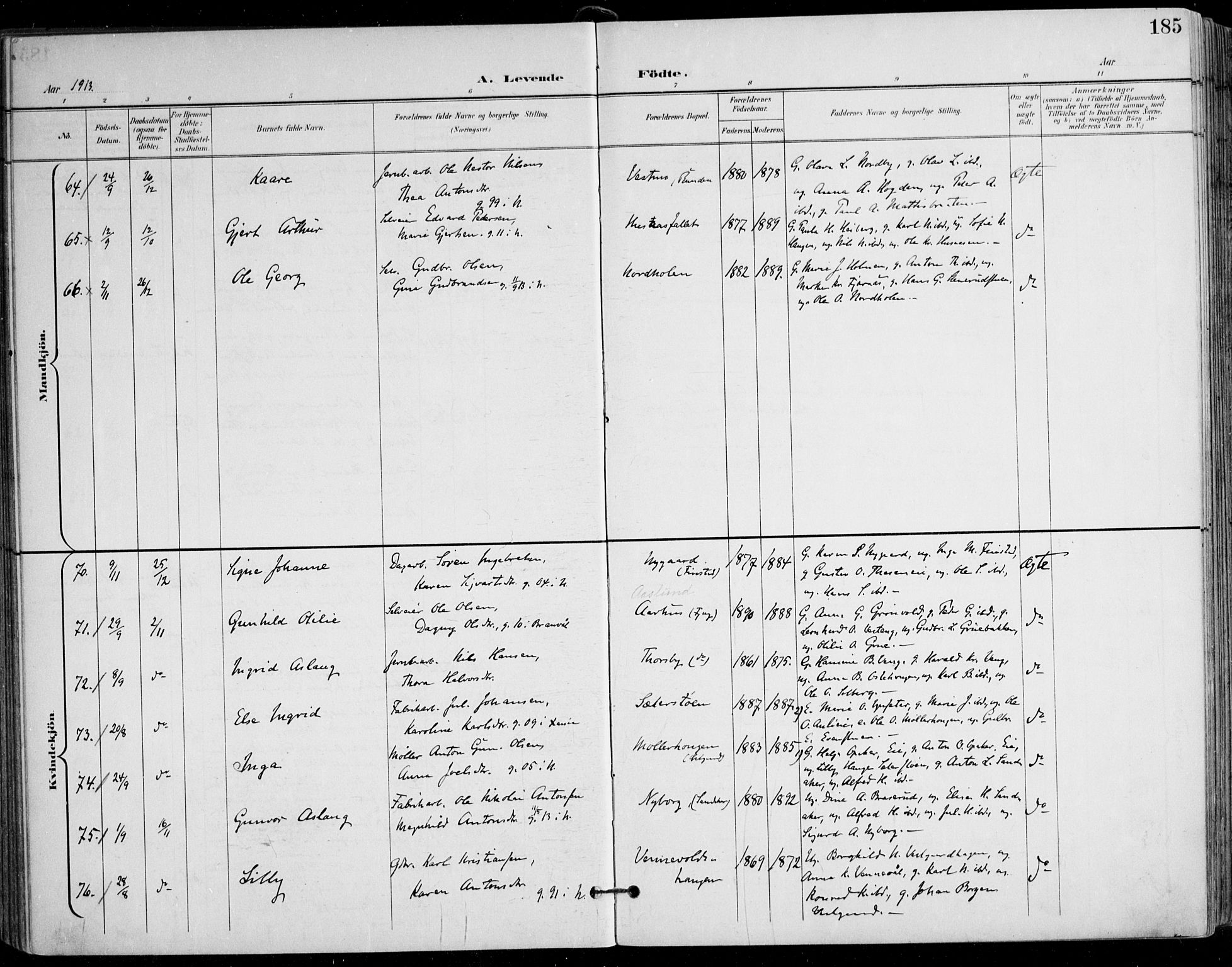 Nes prestekontor Kirkebøker, SAO/A-10410/F/Fa/L0011: Parish register (official) no. I 11, 1899-1918, p. 185