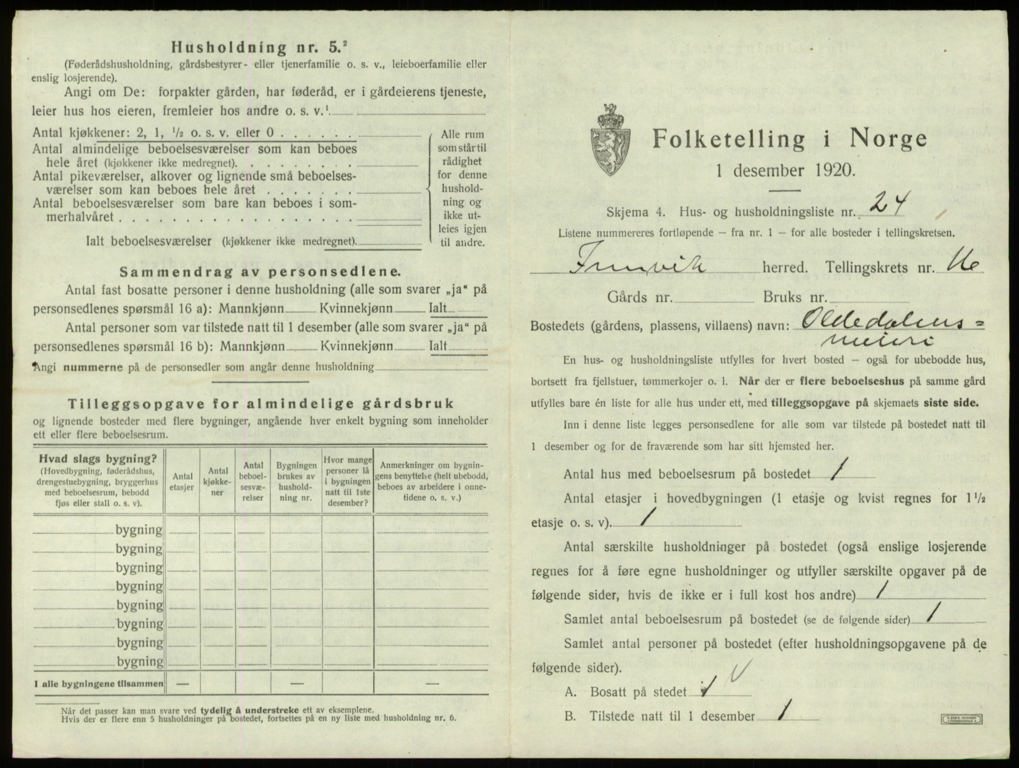 SAB, 1920 census for Innvik, 1920, p. 1004