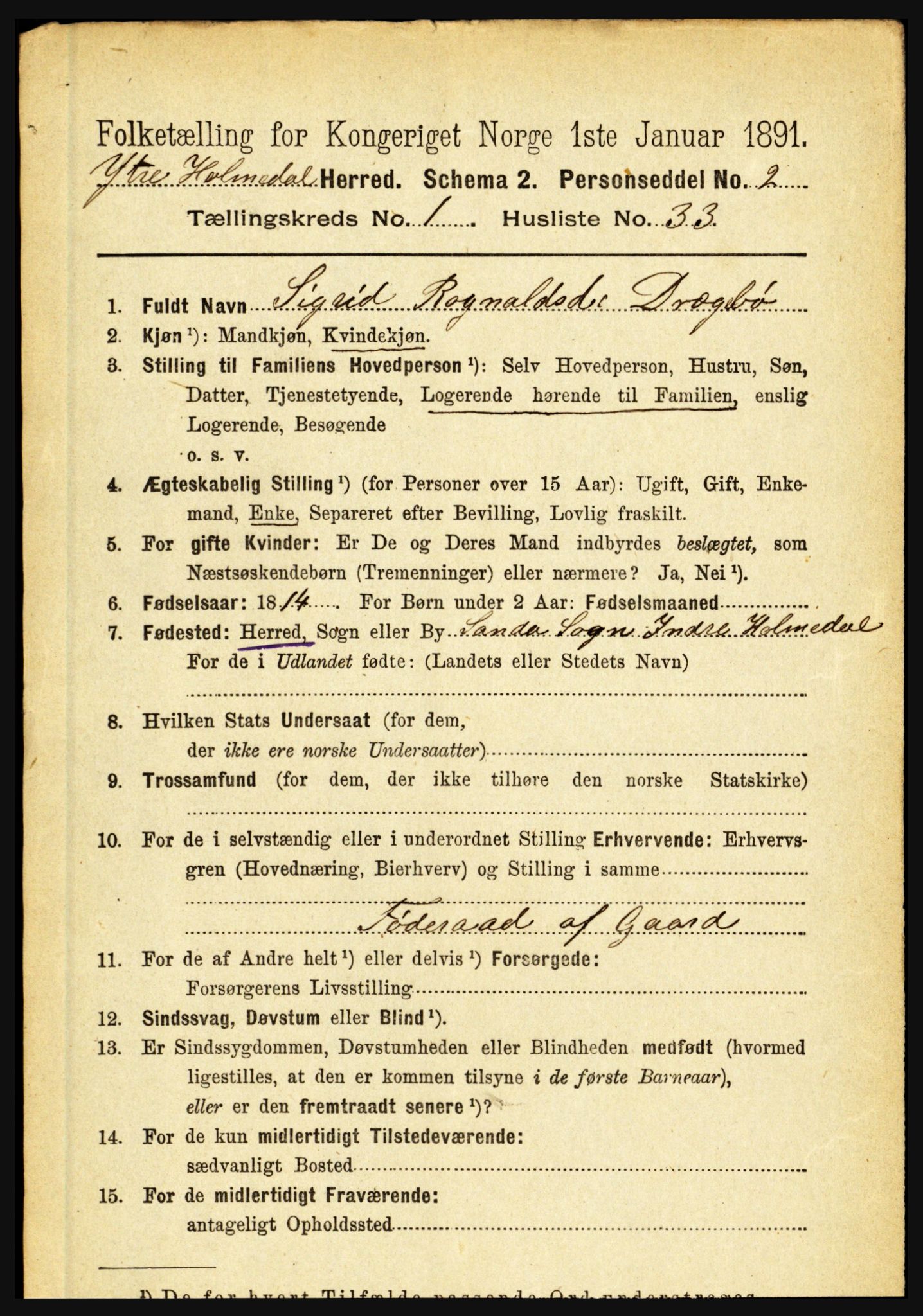 RA, 1891 census for 1429 Ytre Holmedal, 1891, p. 248