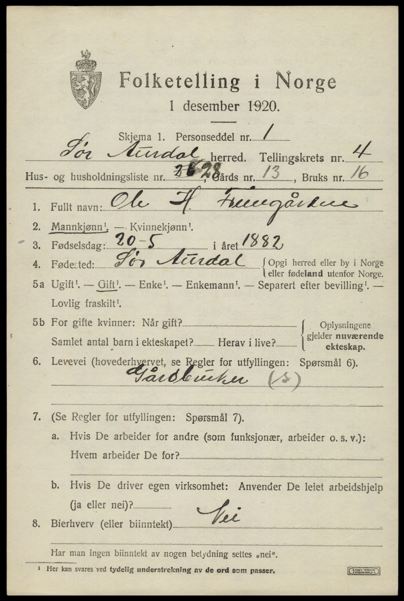 SAH, 1920 census for Sør-Aurdal, 1920, p. 2635