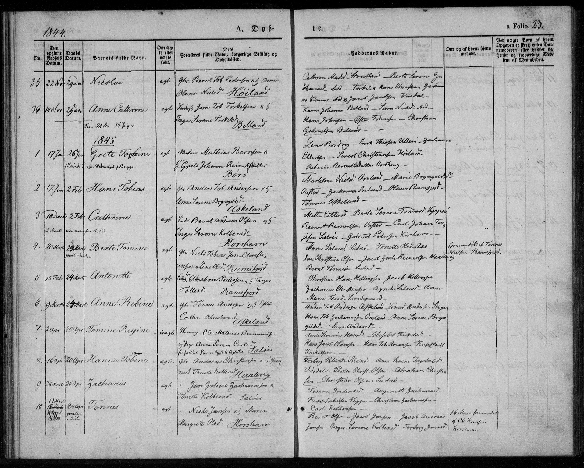 Lyngdal sokneprestkontor, SAK/1111-0029/F/Fa/Faa/L0001: Parish register (official) no. A 1, 1837-1857, p. 23
