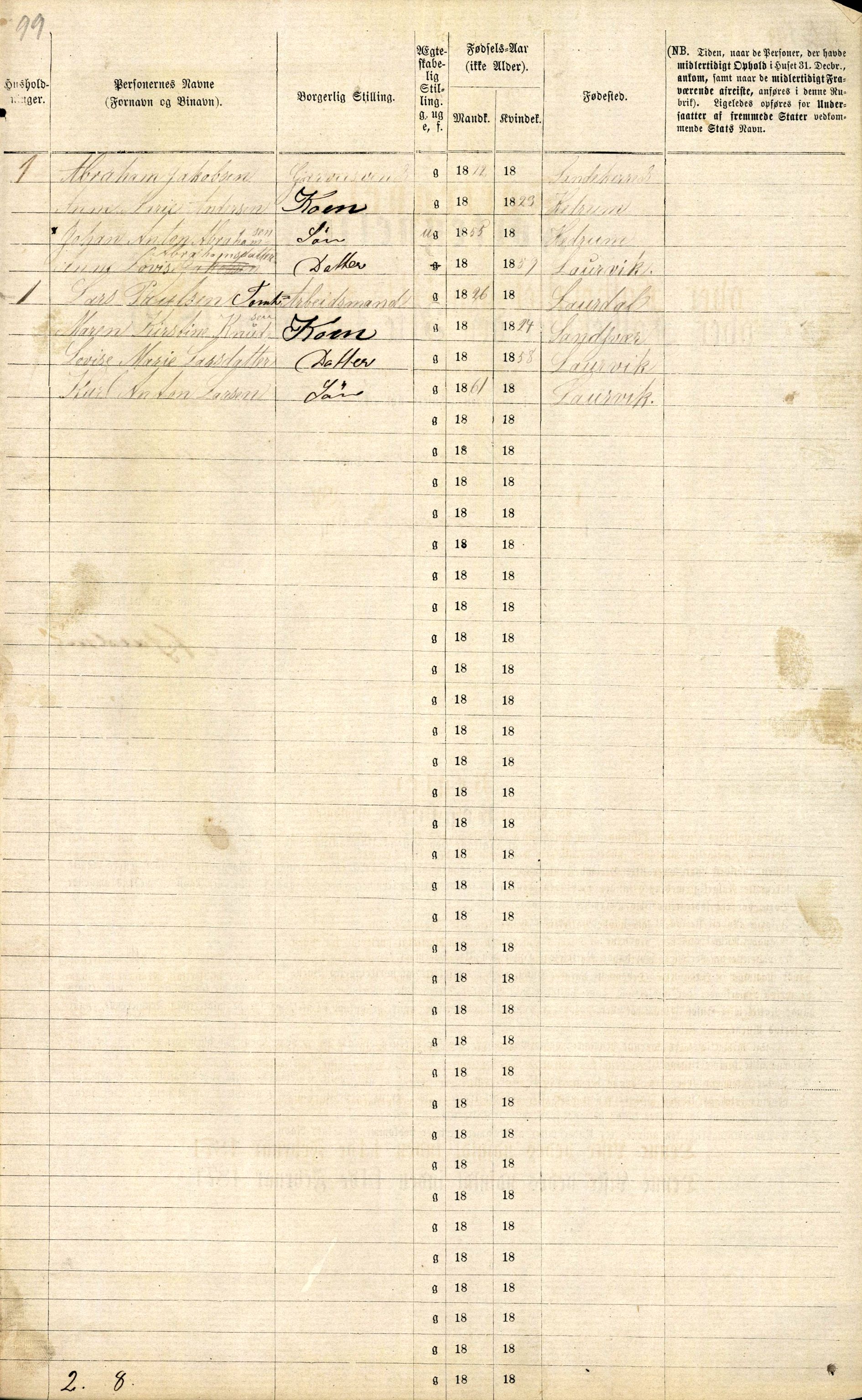 RA, 1870 census for 0707 Larvik, 1870, p. 1220