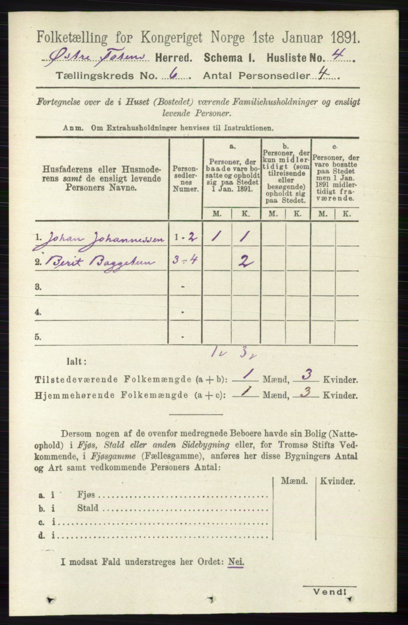 RA, 1891 census for 0528 Østre Toten, 1891, p. 3678