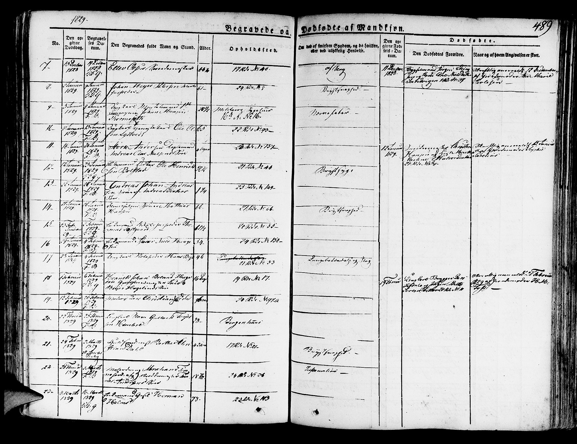 Korskirken sokneprestembete, SAB/A-76101/H/Haa/L0014: Parish register (official) no. A 14, 1823-1835, p. 489