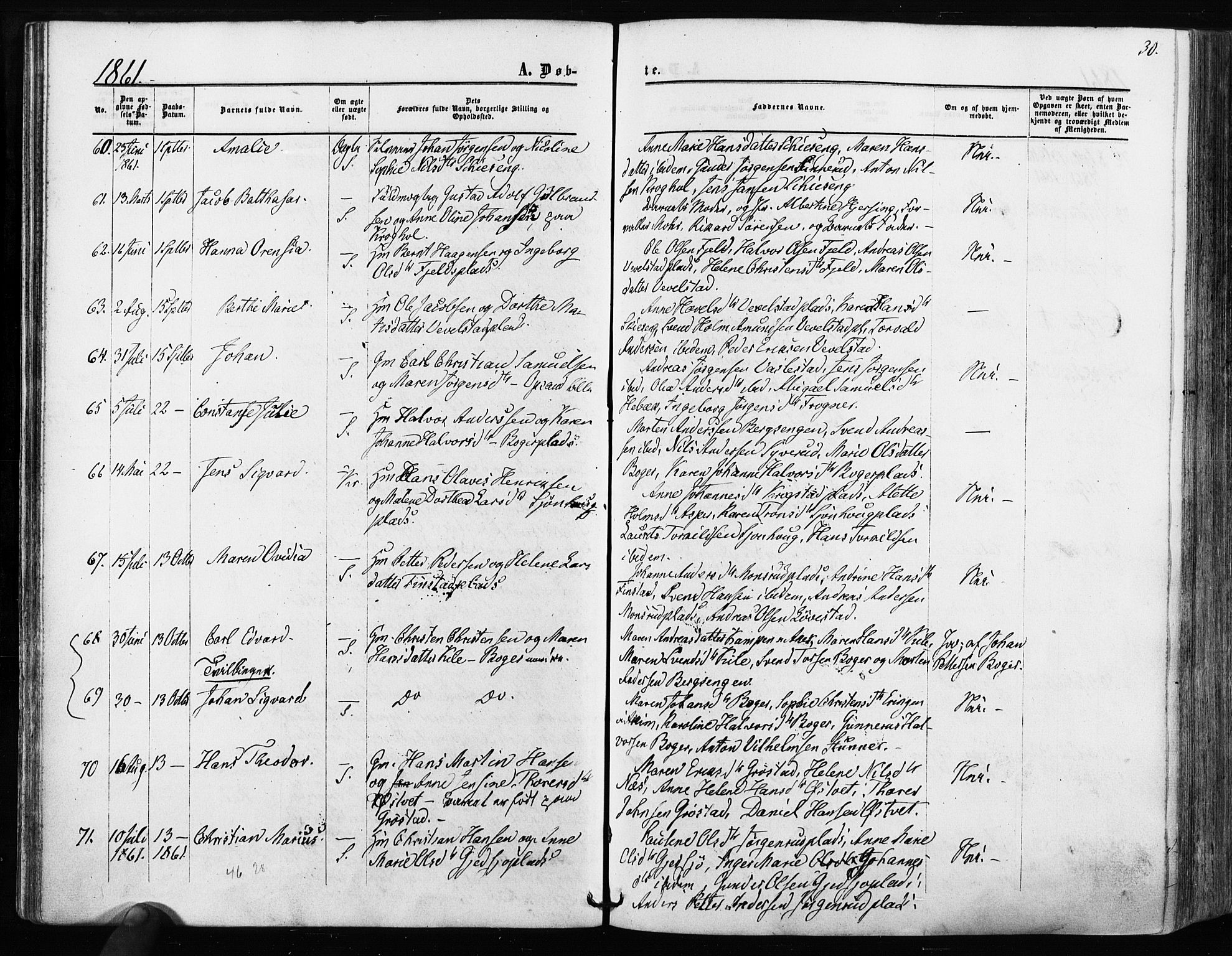 Kråkstad prestekontor Kirkebøker, SAO/A-10125a/F/Fa/L0007: Parish register (official) no. I 7, 1858-1870, p. 30