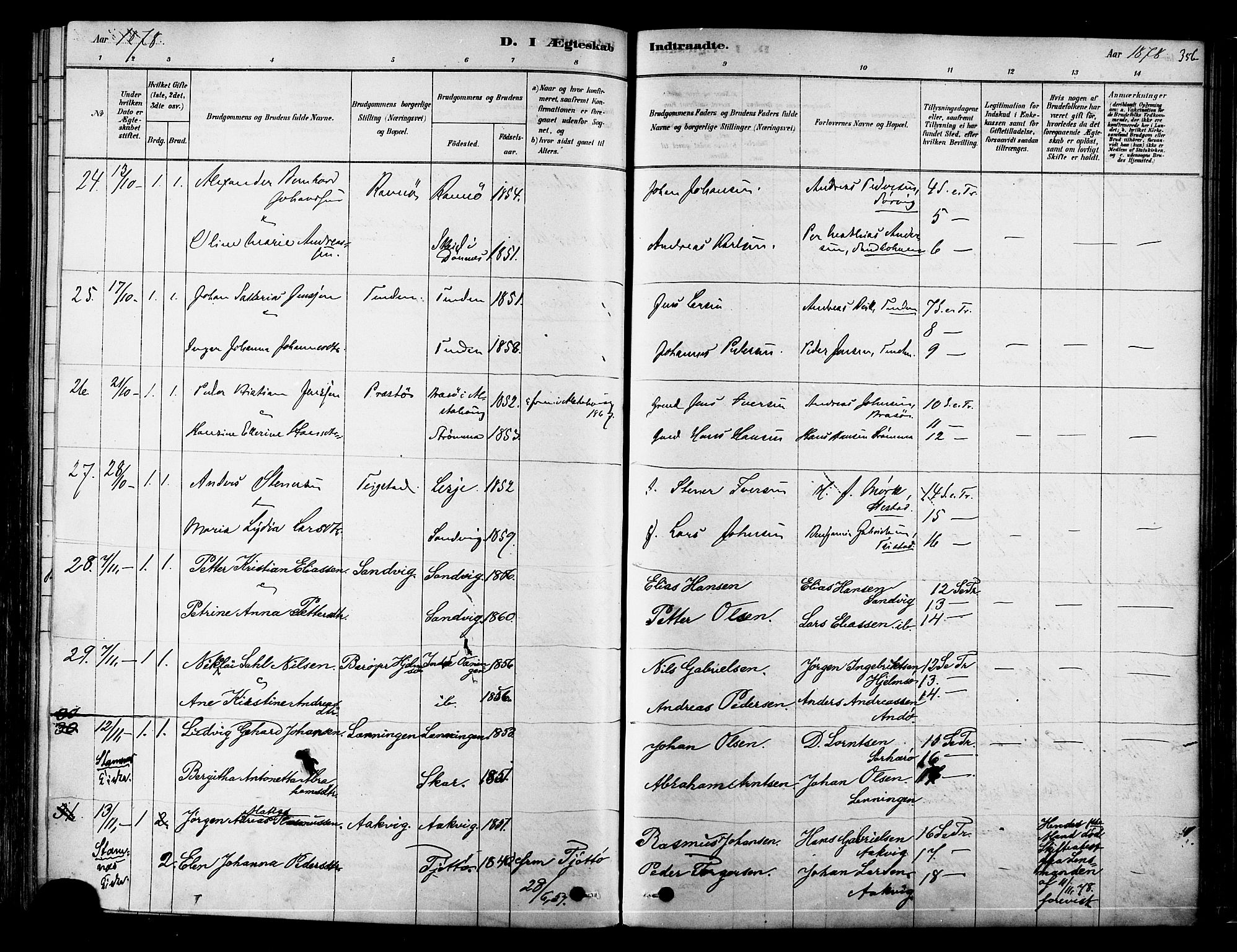 Ministerialprotokoller, klokkerbøker og fødselsregistre - Nordland, AV/SAT-A-1459/834/L0507: Parish register (official) no. 834A05, 1878-1892, p. 356