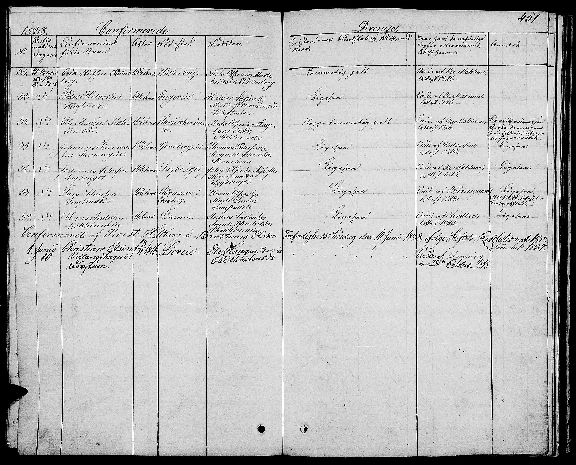 Ringsaker prestekontor, AV/SAH-PREST-014/L/La/L0004: Parish register (copy) no. 4, 1827-1838, p. 451