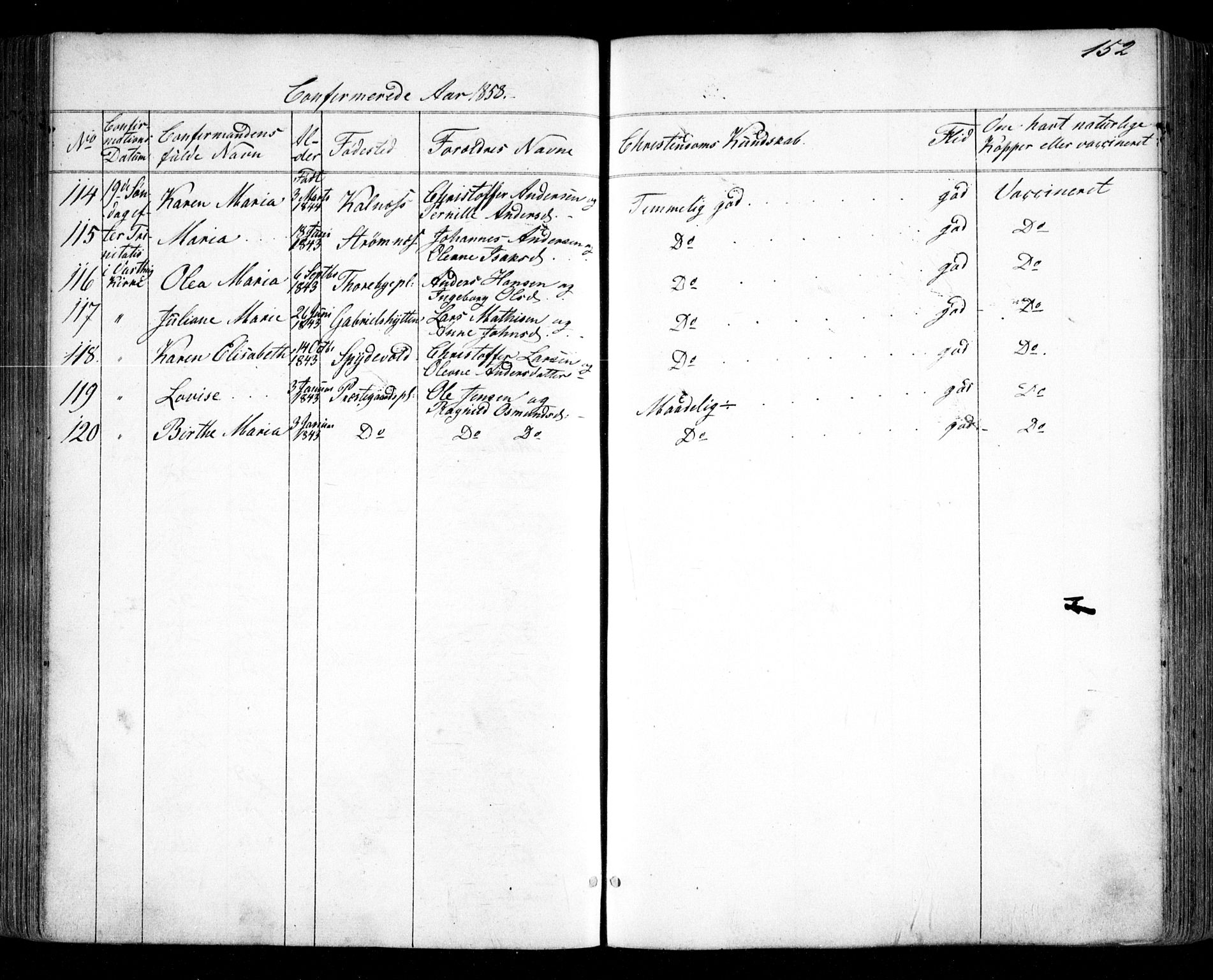 Tune prestekontor Kirkebøker, SAO/A-2007/F/Fa/L0012: Parish register (official) no. 12, 1856-1859, p. 152