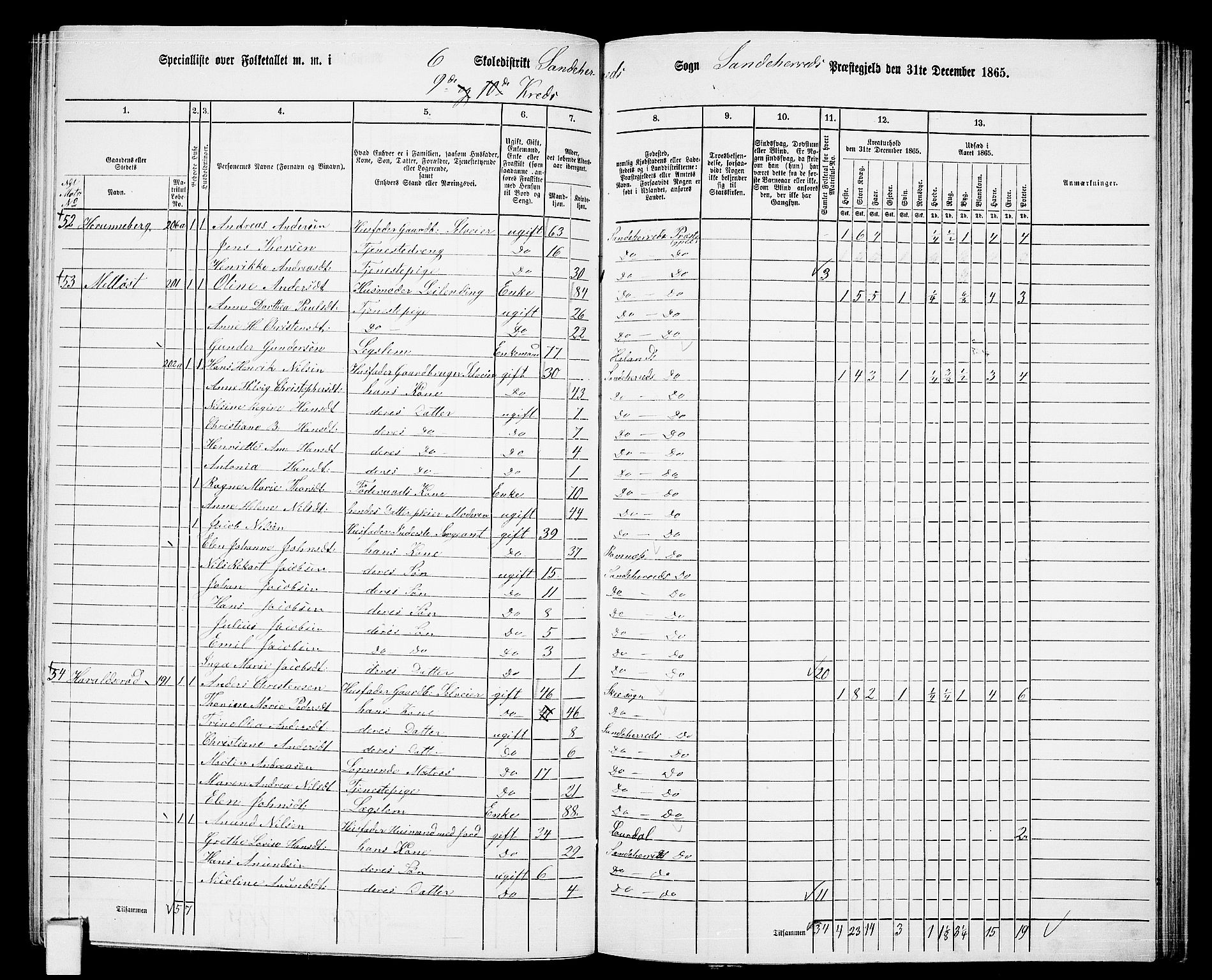 RA, 1865 census for Sandeherred/Sandeherred, 1865, p. 156