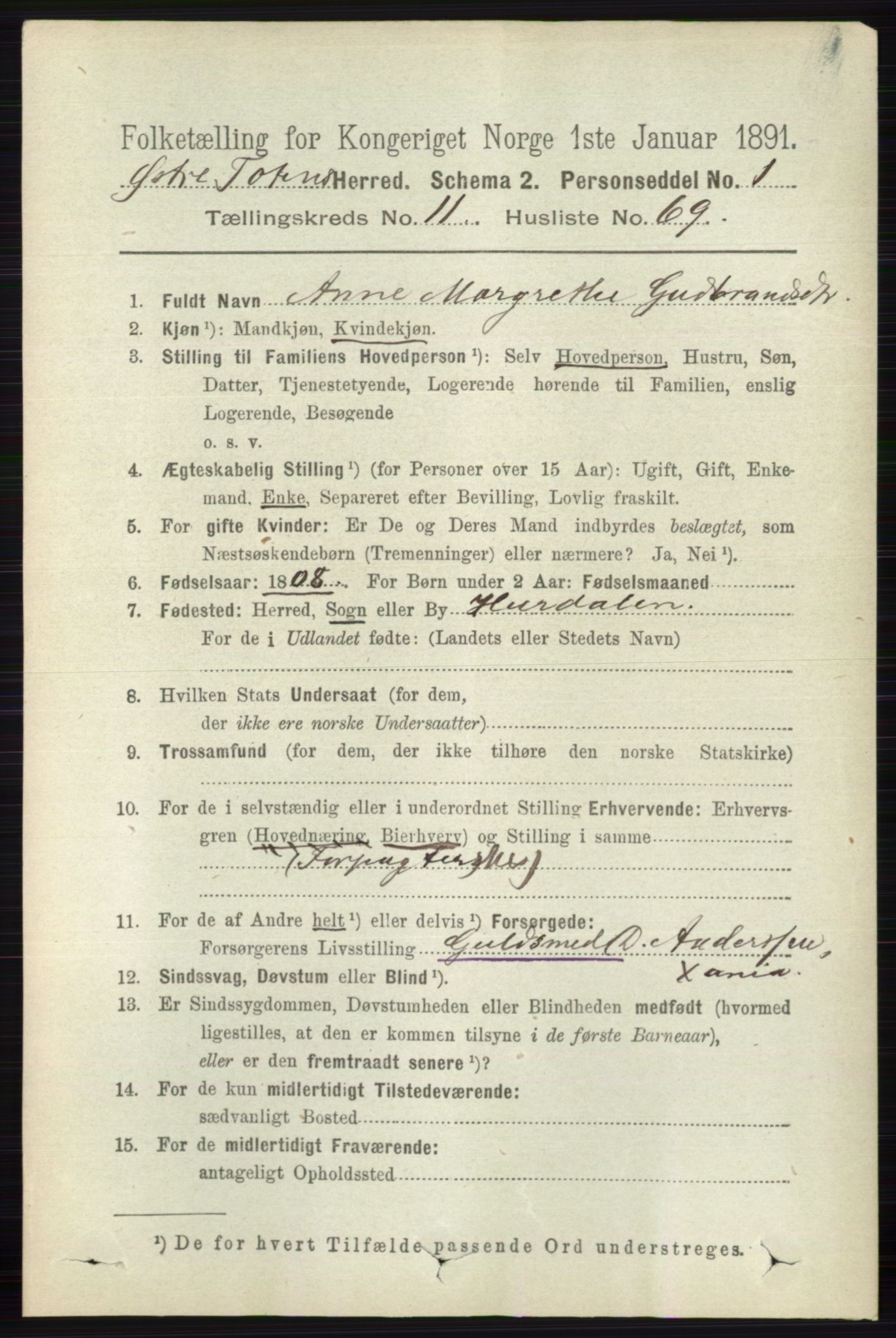 RA, 1891 census for 0528 Østre Toten, 1891, p. 7354