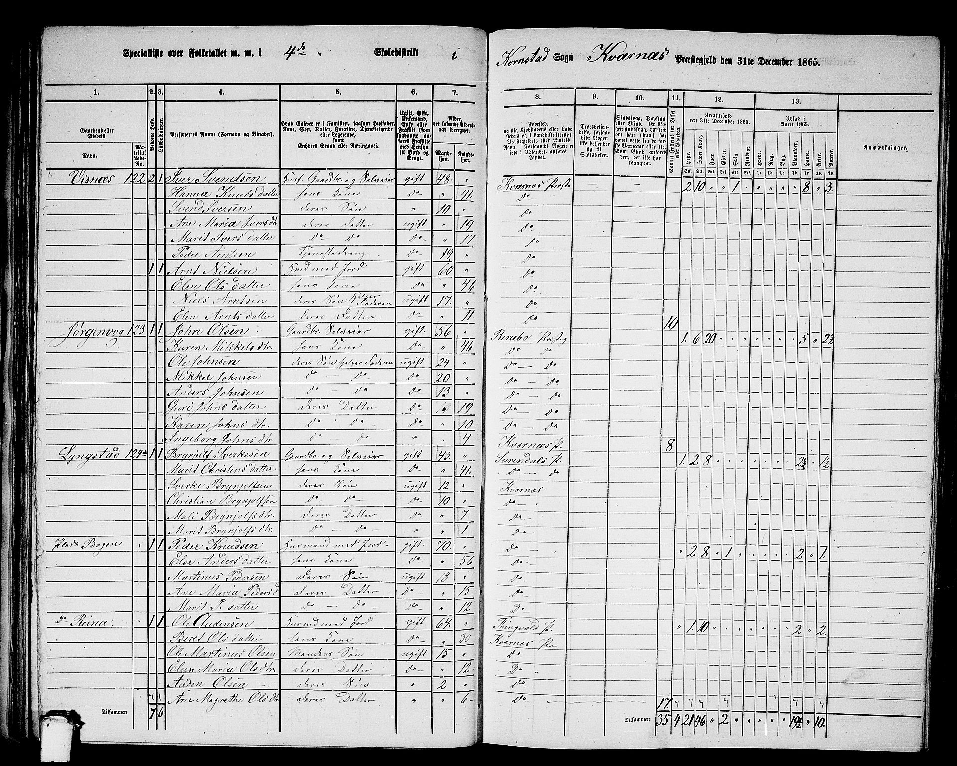 RA, 1865 census for Kvernes, 1865, p. 65