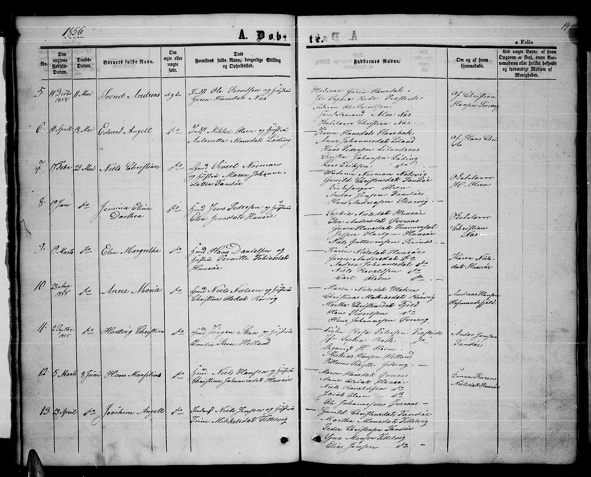 Ministerialprotokoller, klokkerbøker og fødselsregistre - Nordland, AV/SAT-A-1459/859/L0857: Parish register (copy) no. 859C03, 1854-1873, p. 14