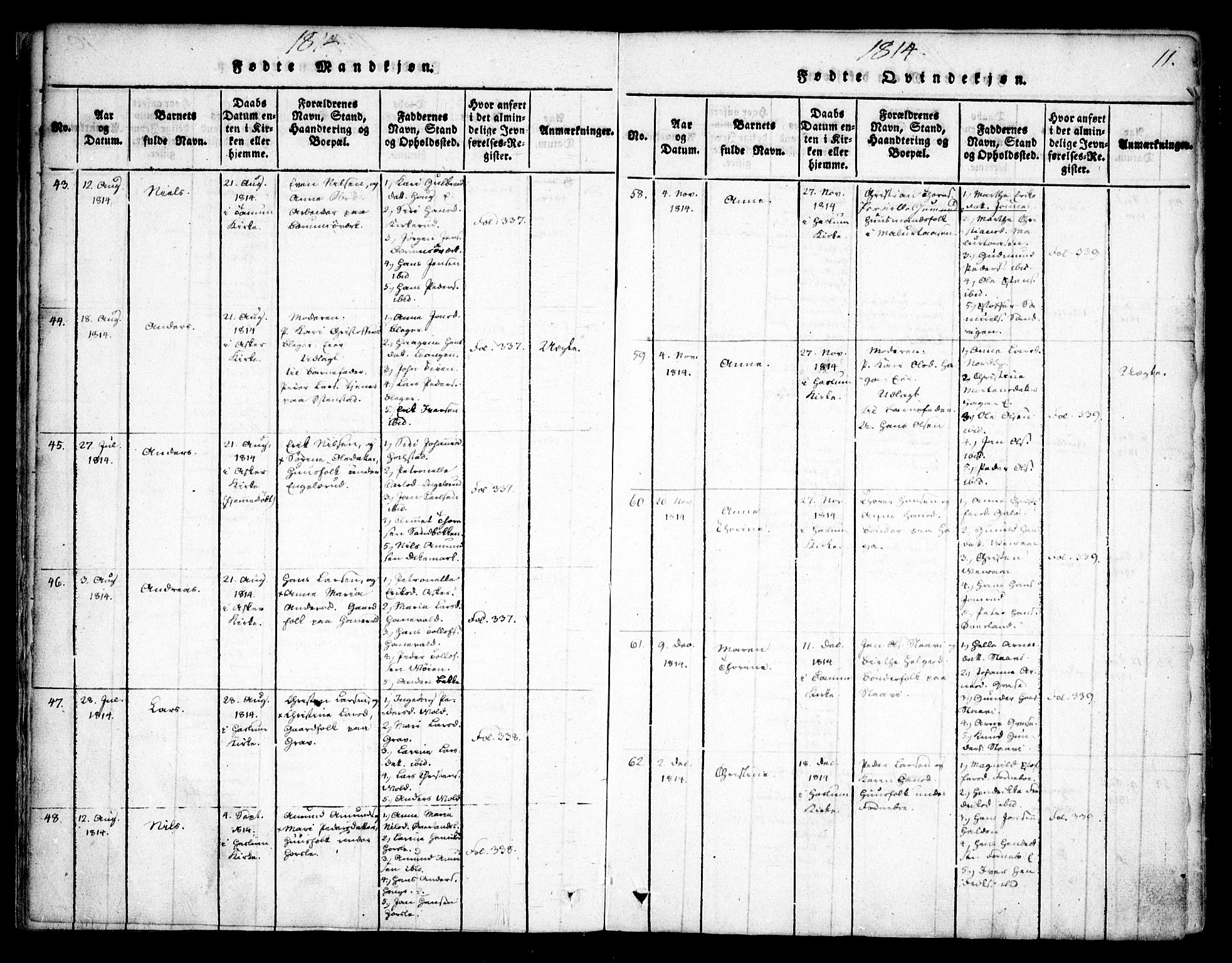 Asker prestekontor Kirkebøker, AV/SAO-A-10256a/F/Fa/L0006: Parish register (official) no. I 6, 1814-1824, p. 11