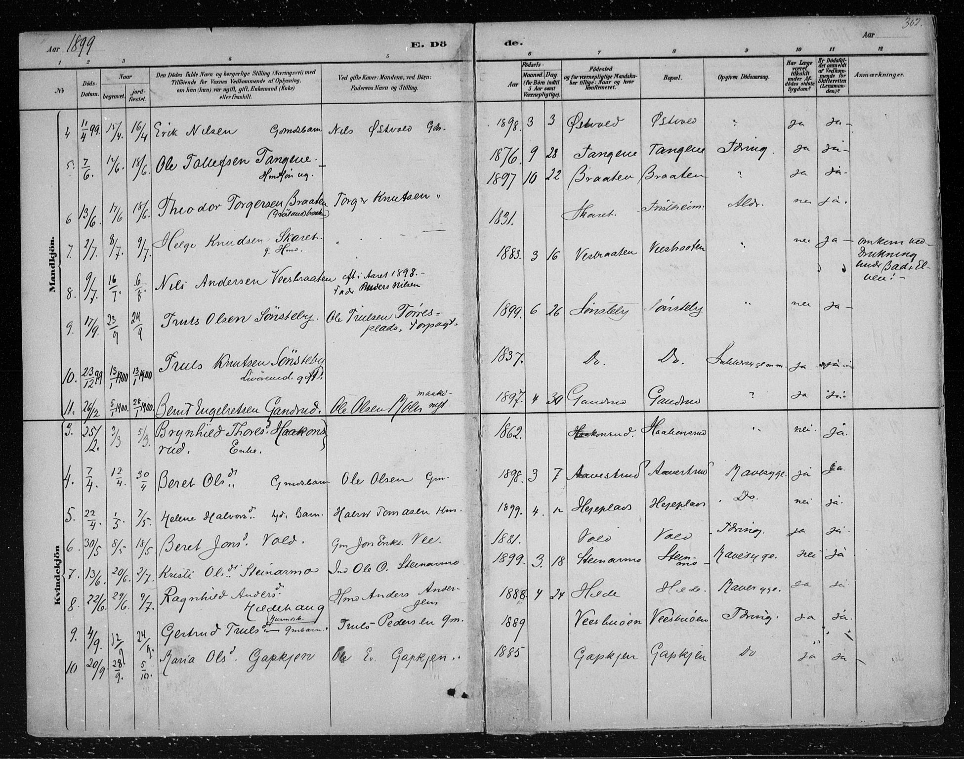 Nes kirkebøker, AV/SAKO-A-236/F/Fa/L0012: Parish register (official) no. 12, 1881-1917, p. 302