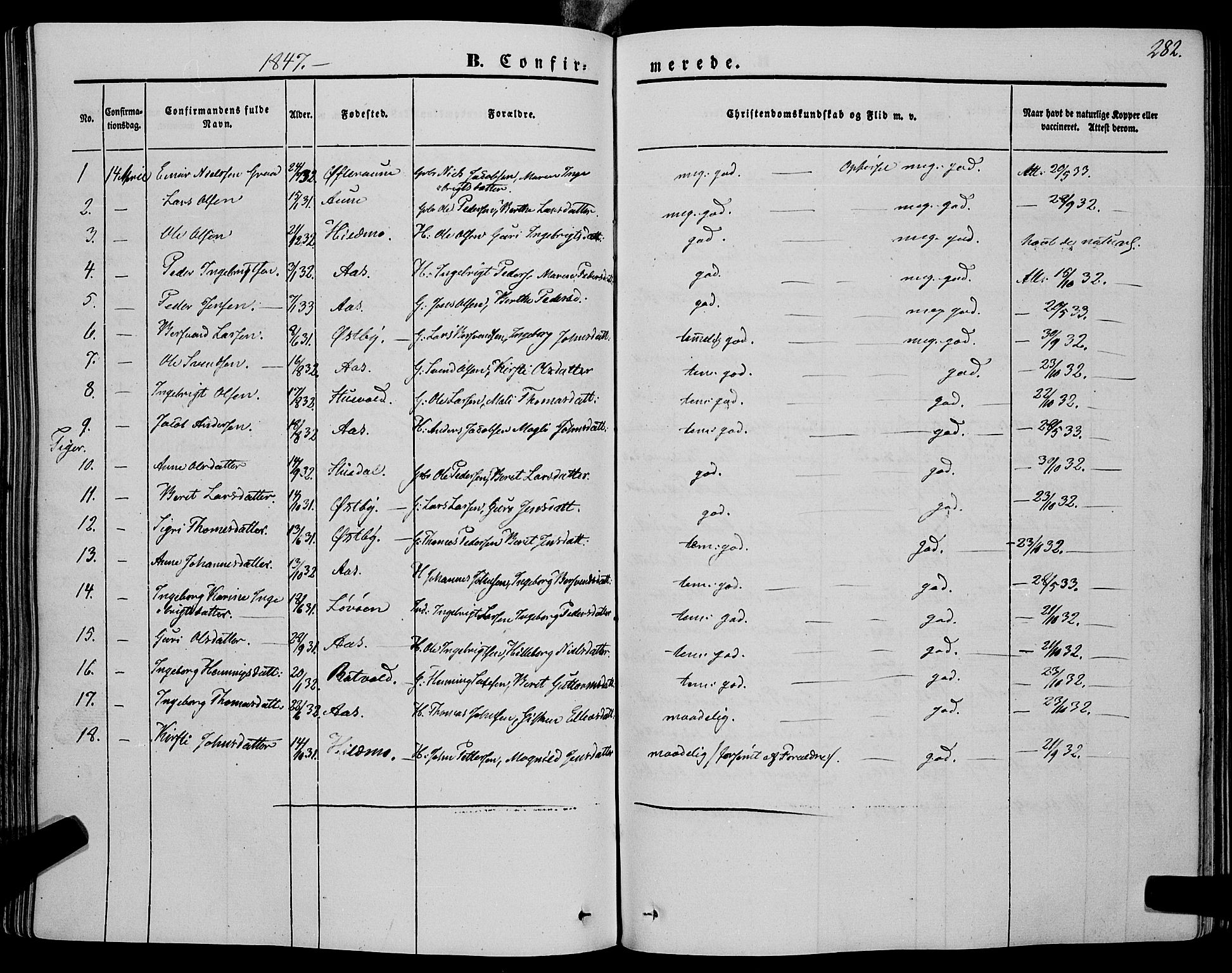 Ministerialprotokoller, klokkerbøker og fødselsregistre - Sør-Trøndelag, SAT/A-1456/695/L1146: Parish register (official) no. 695A06 /2, 1843-1859, p. 282