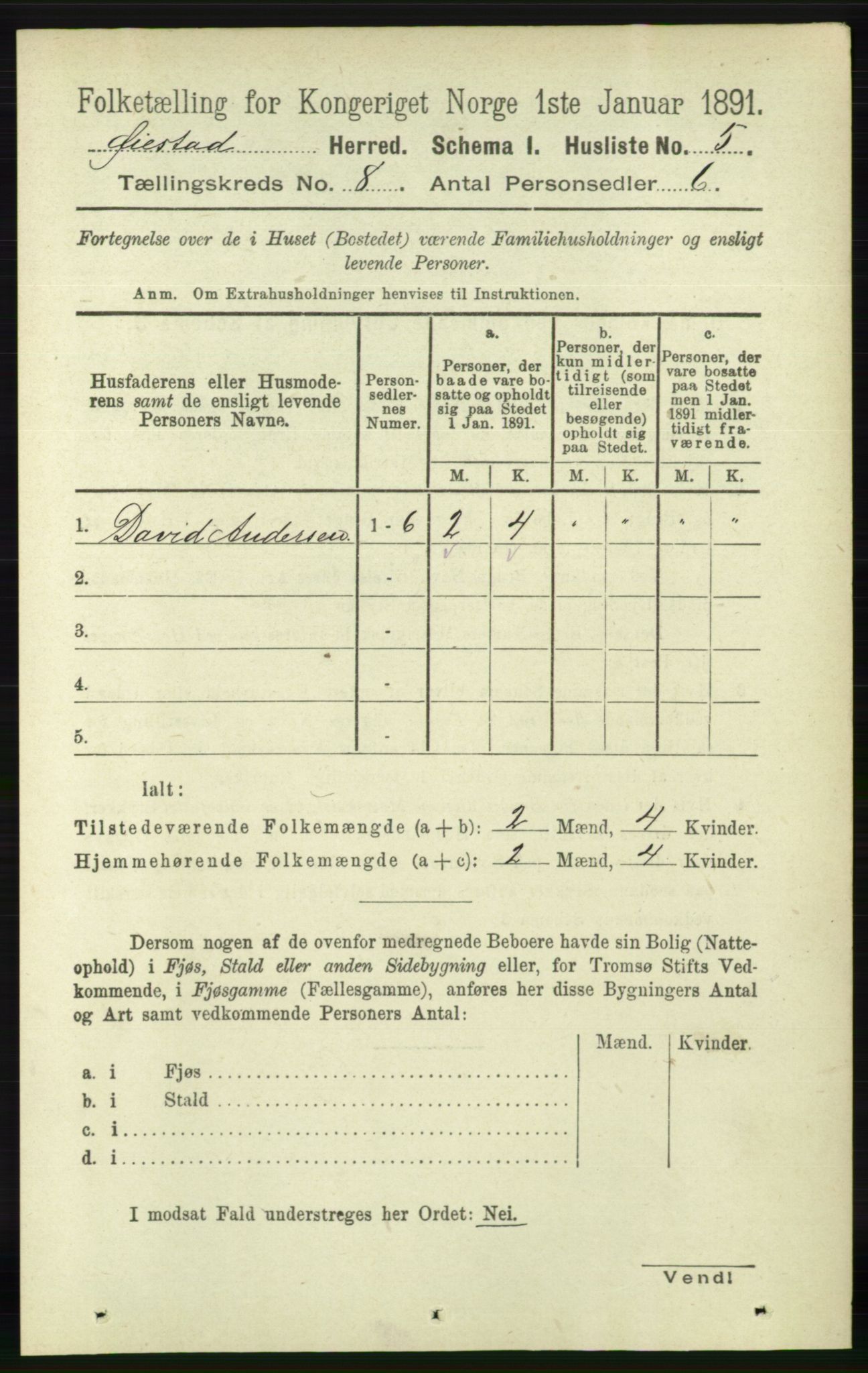 RA, 1891 census for 0920 Øyestad, 1891, p. 3139