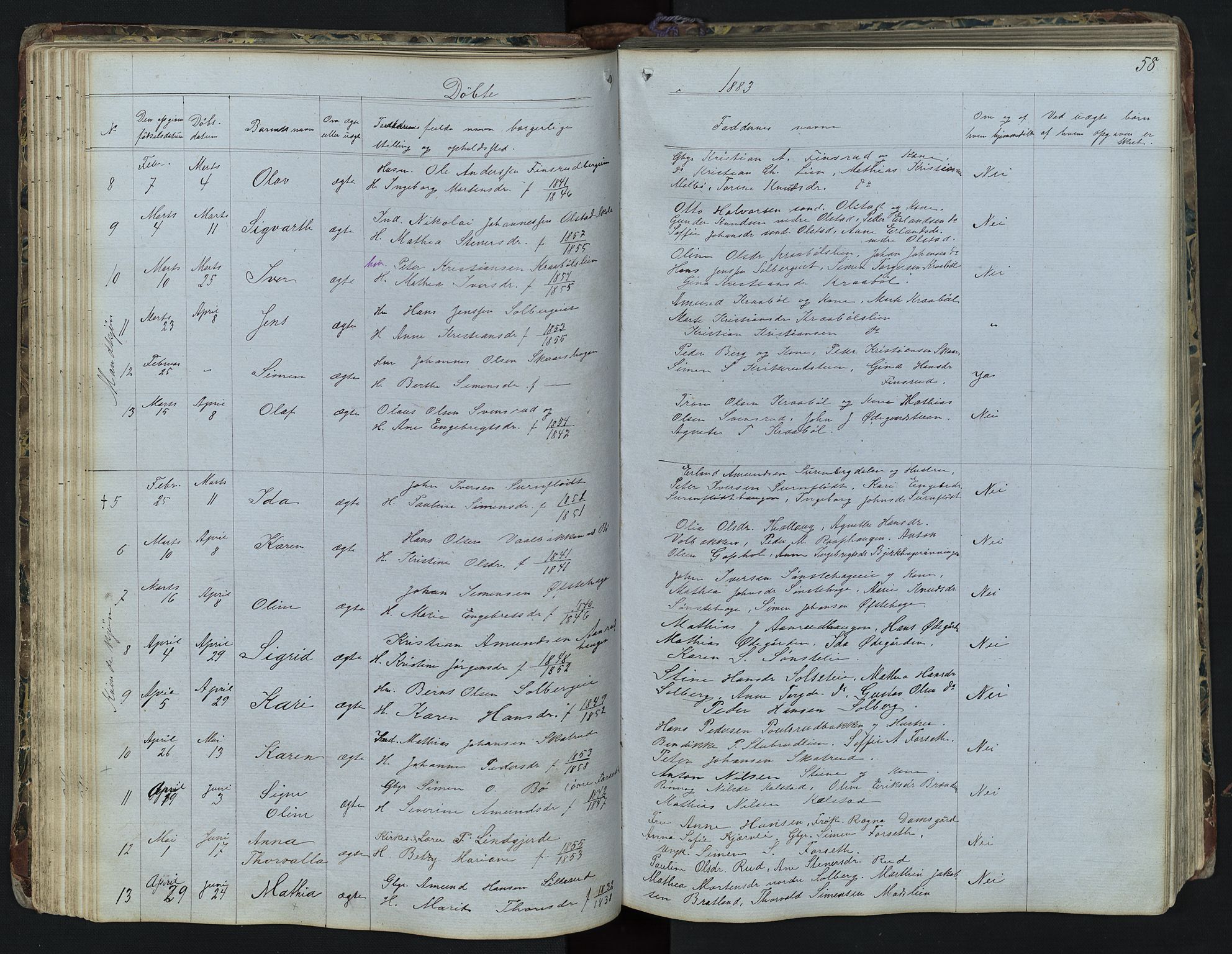 Vestre Gausdal prestekontor, SAH/PREST-094/H/Ha/Hab/L0001: Parish register (copy) no. 1, 1867-1895, p. 58