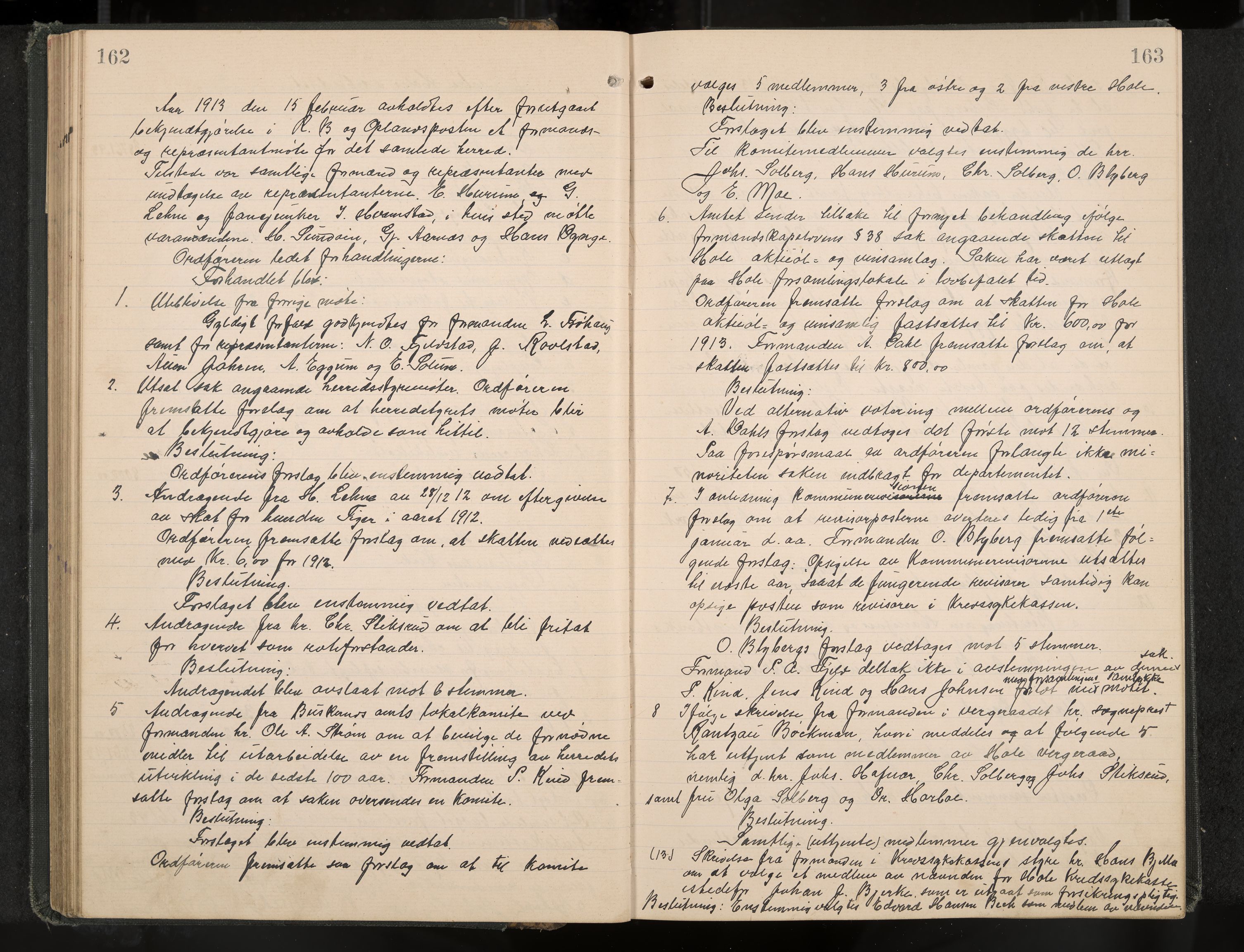 Hole formannskap og sentraladministrasjon, IKAK/0612021-1/A/Aa/L0005: Møtebok, 1911-1916, p. 162-163