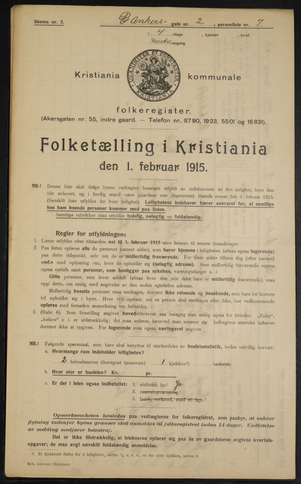 OBA, Municipal Census 1915 for Kristiania, 1915, p. 4612