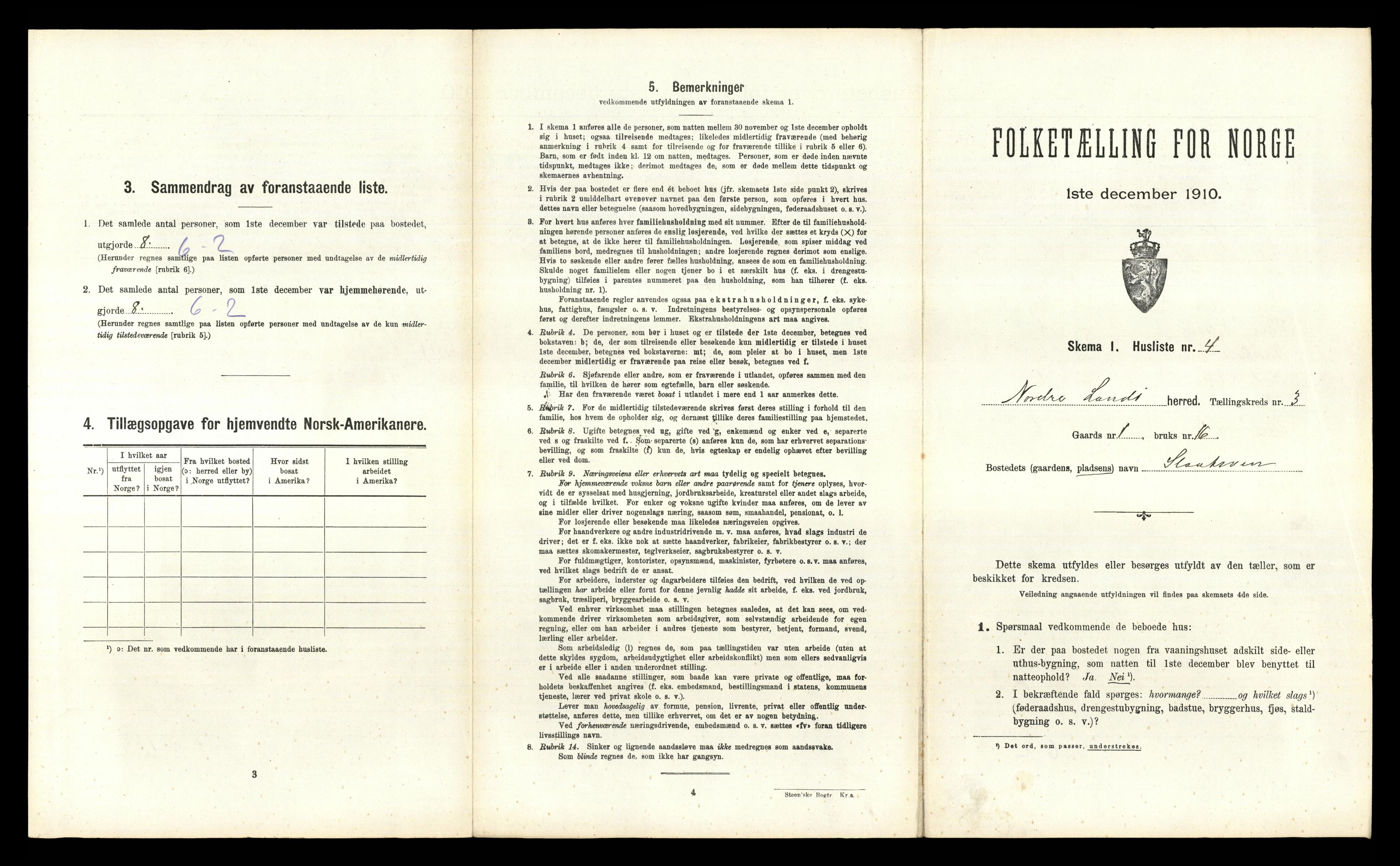 RA, 1910 census for Nordre Land, 1910, p. 279