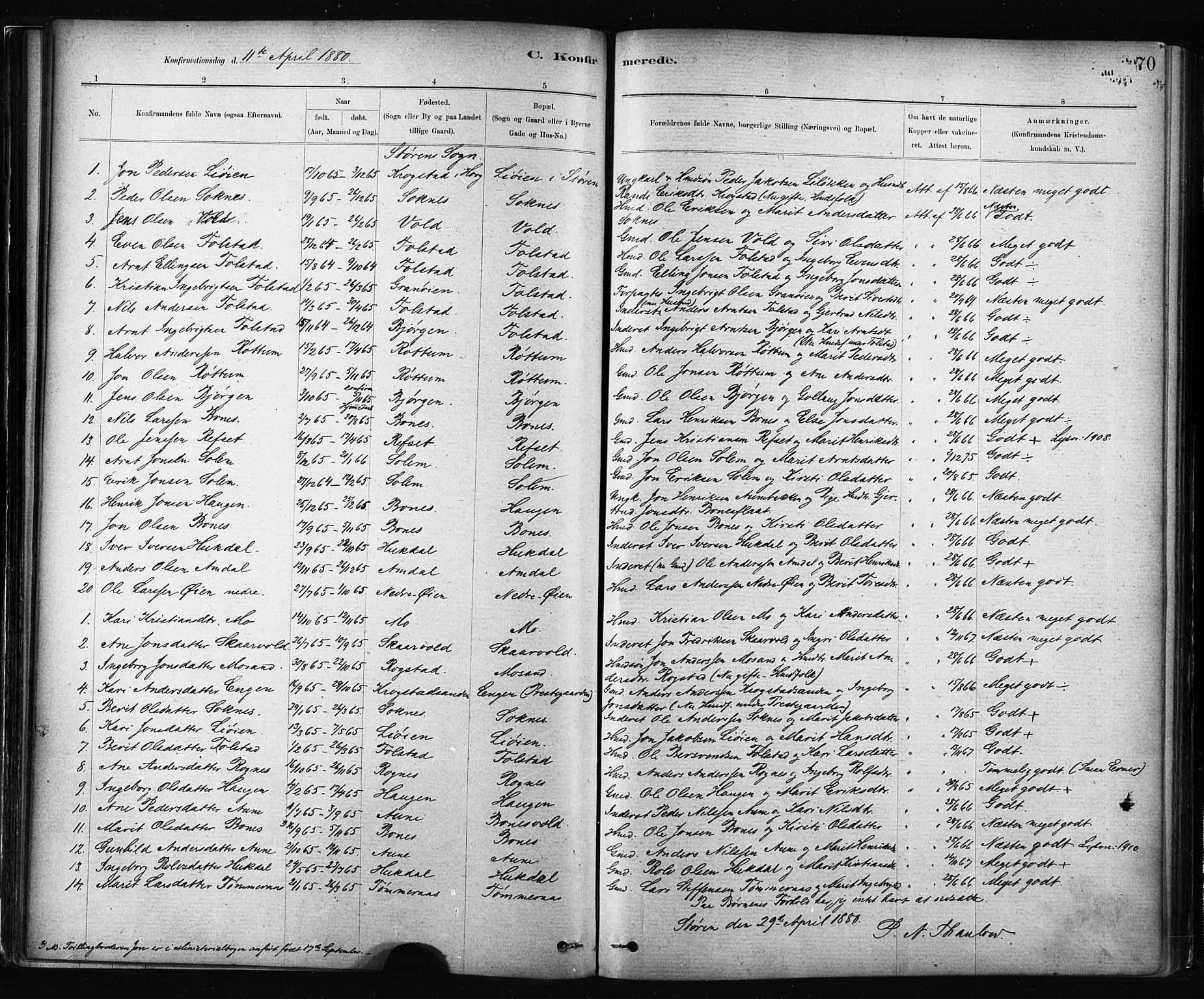 Ministerialprotokoller, klokkerbøker og fødselsregistre - Sør-Trøndelag, SAT/A-1456/687/L1002: Parish register (official) no. 687A08, 1878-1890, p. 70