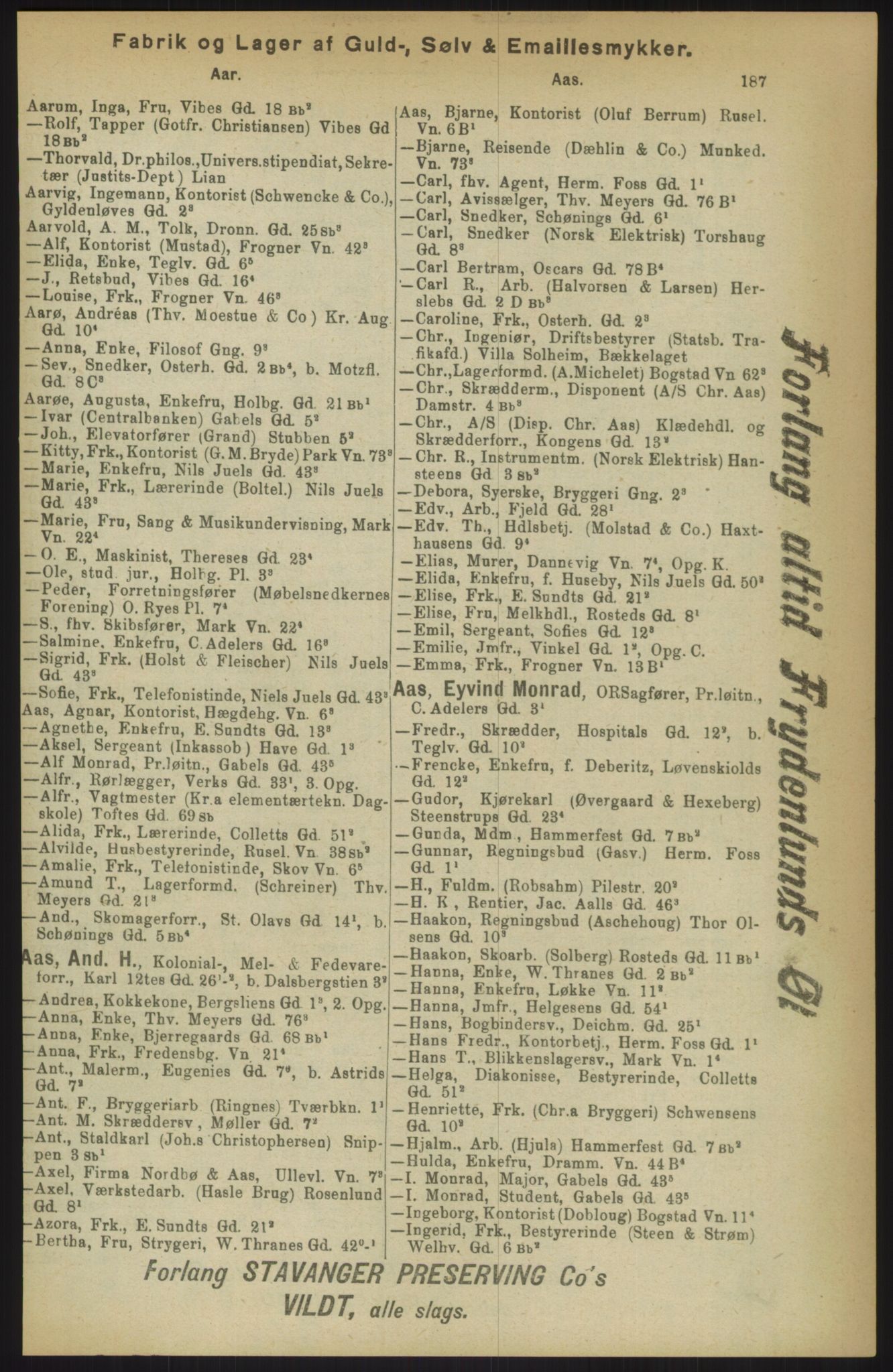 Kristiania/Oslo adressebok, PUBL/-, 1911, p. 187