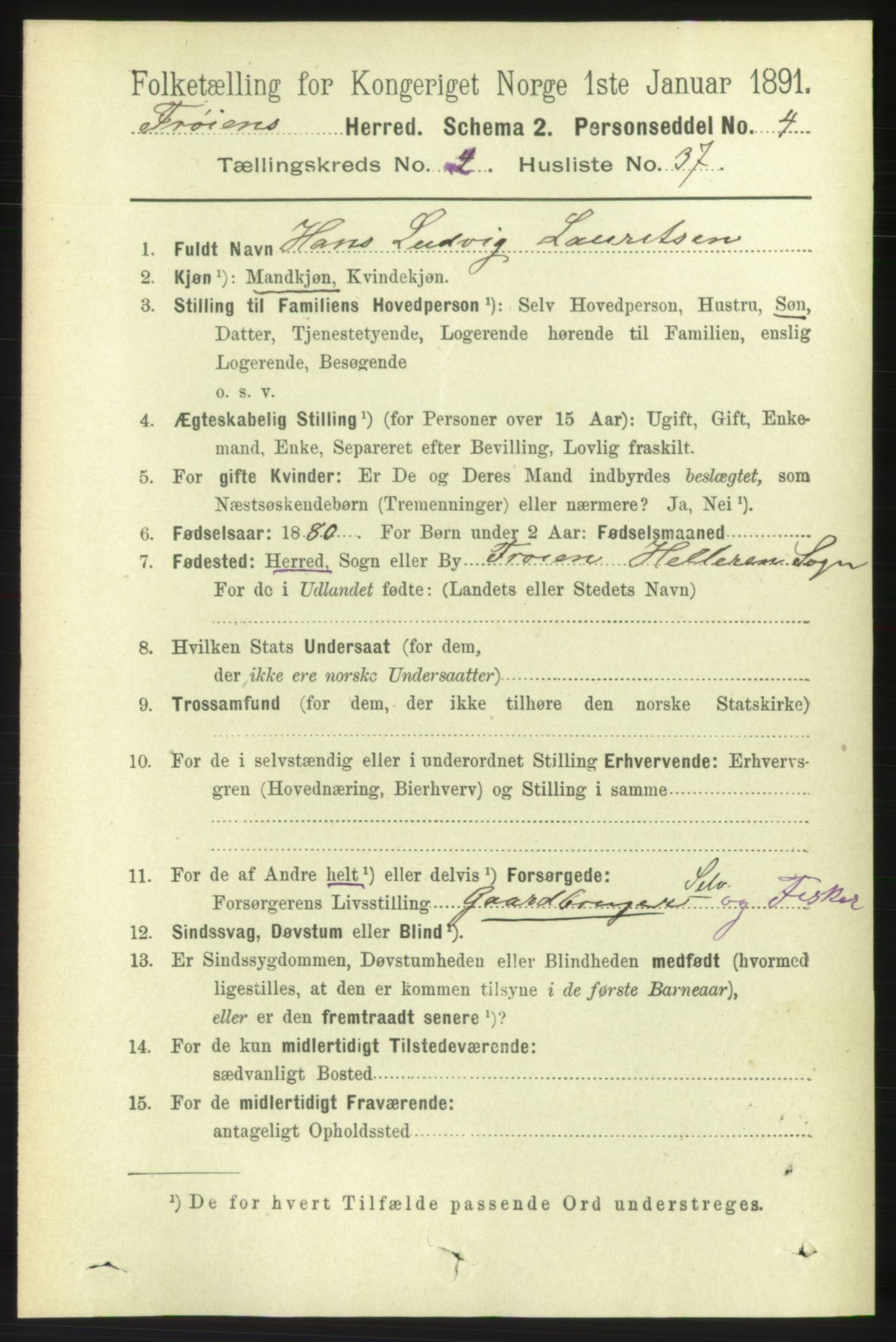 RA, 1891 census for 1619 Frøya, 1891, p. 1206